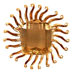 Yellow Topaz Yellow Gold Sun Brooch Pin