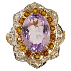 Yellow Topazes Diamonds Amethyst Rose Gold and Silver Ring
