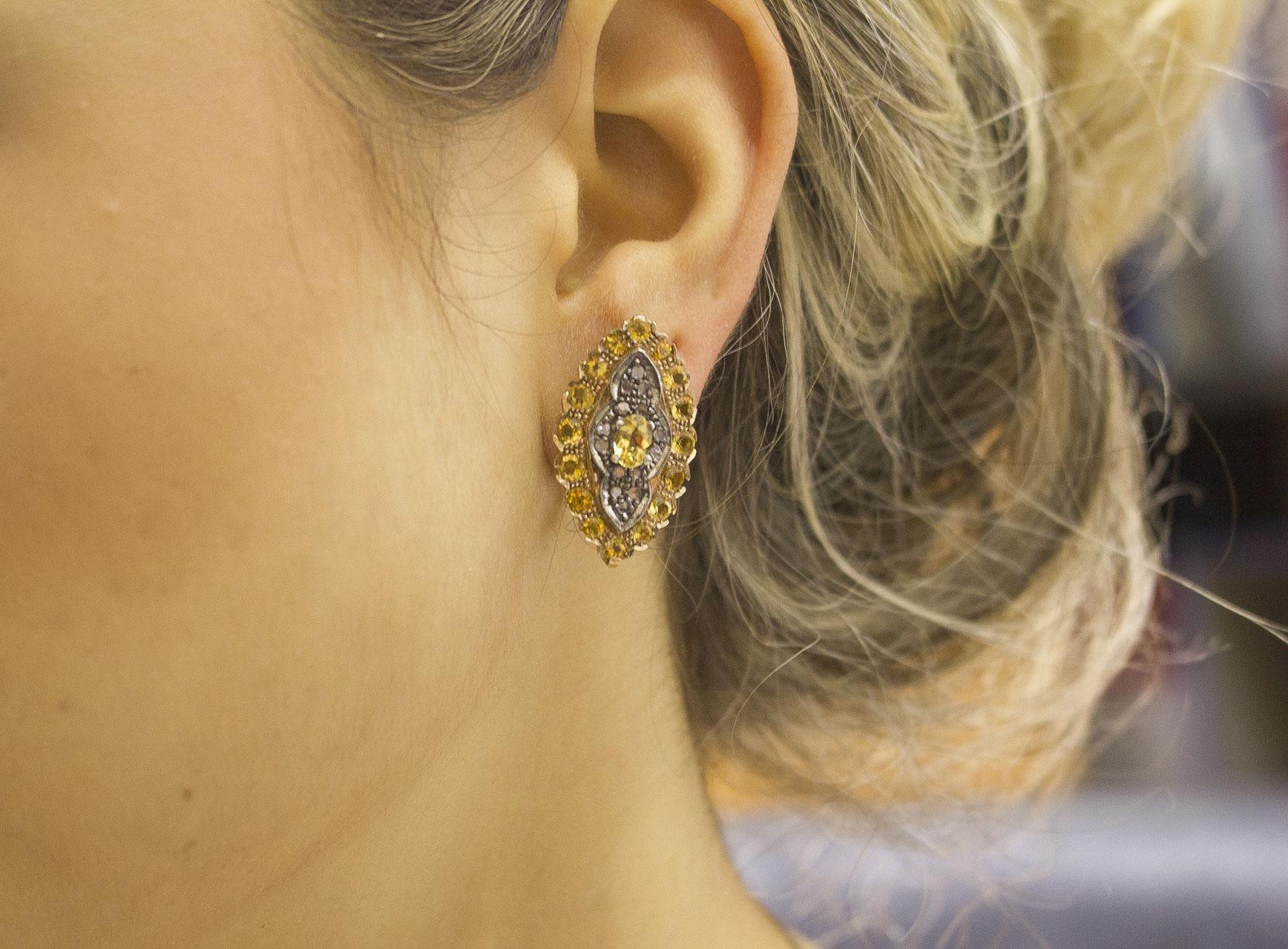 Ohrringe aus Silber und Roségold mit gelben Topas und Diamanten im Zustand „Gut“ im Angebot in Marcianise, Marcianise (CE)