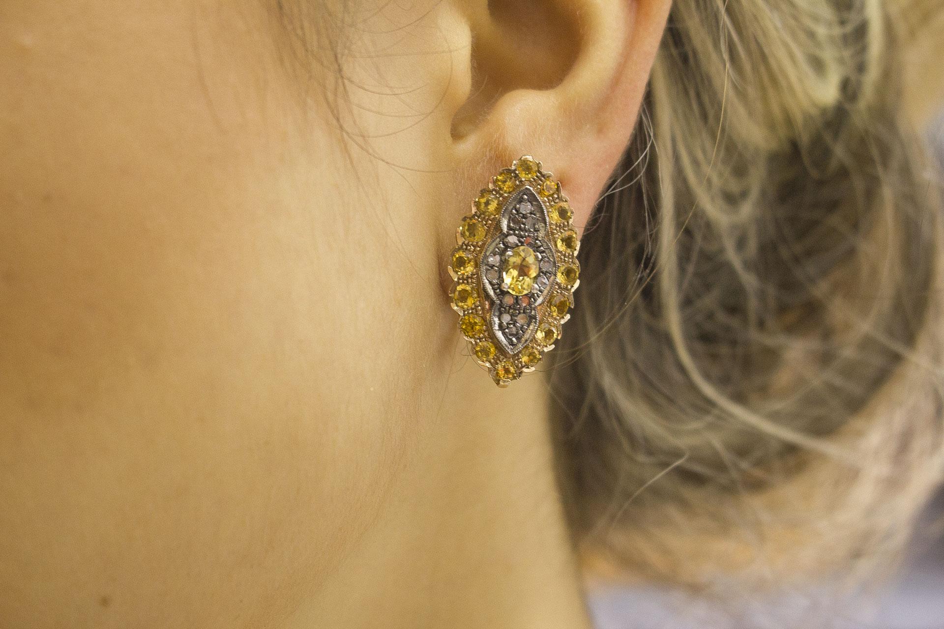 Ohrringe aus Silber und Roségold mit gelben Topas und Diamanten Damen im Angebot