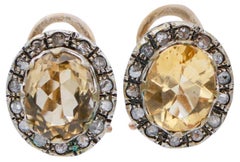 Vintage Yellow Topazs, Diamonds, Rose Gold and Silver Retrò Earrings