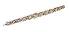 Yellow Topaz, Blue Sapphires, Diamonds, 14 Karat White Gold Bracelet