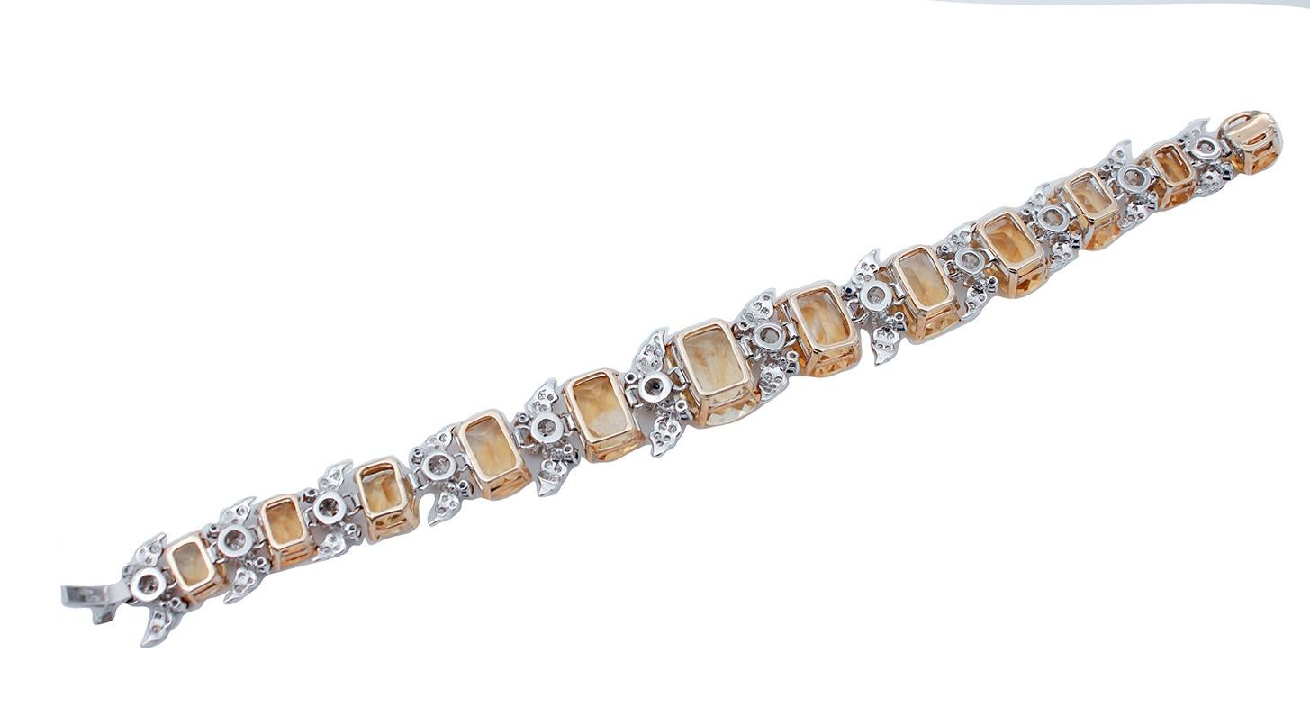 Armband aus 14 Karat Weißgold mit gelbem Topas, blauen Saphiren, Diamanten (Gemischter Schliff) im Angebot
