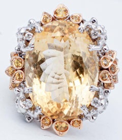 Topaz, Yellow Sapphires, Tsavorite, Diamonds, 14 Kt White and Rose Gold Ring