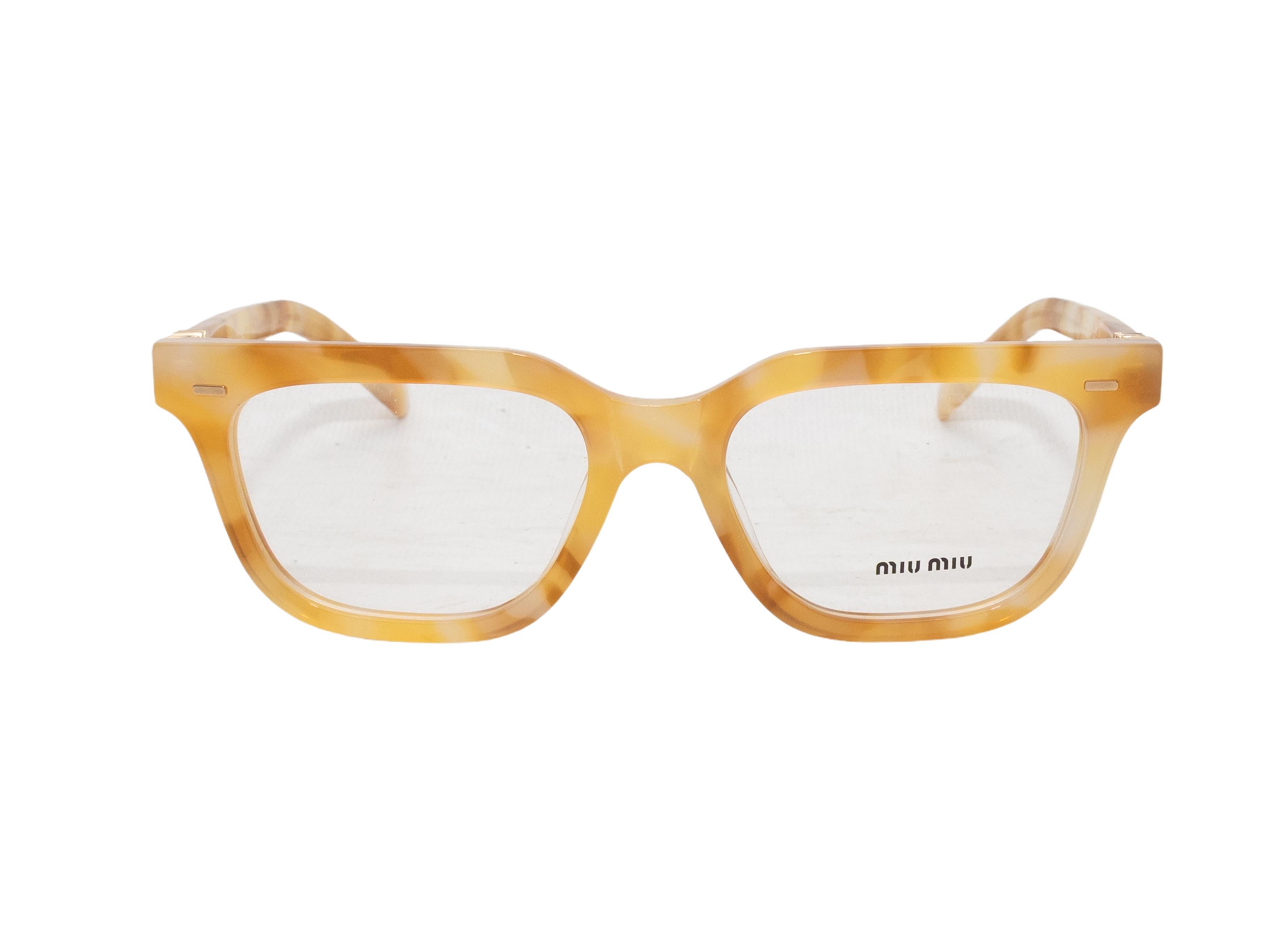 Gafas de acetato de carey amarillo de Miu Miu. Logotipo dorado en las patillas. 1,75