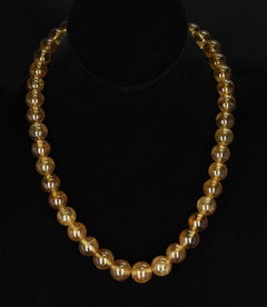 Yellow Tourmaline Bead and Sapphire Gold Necklace