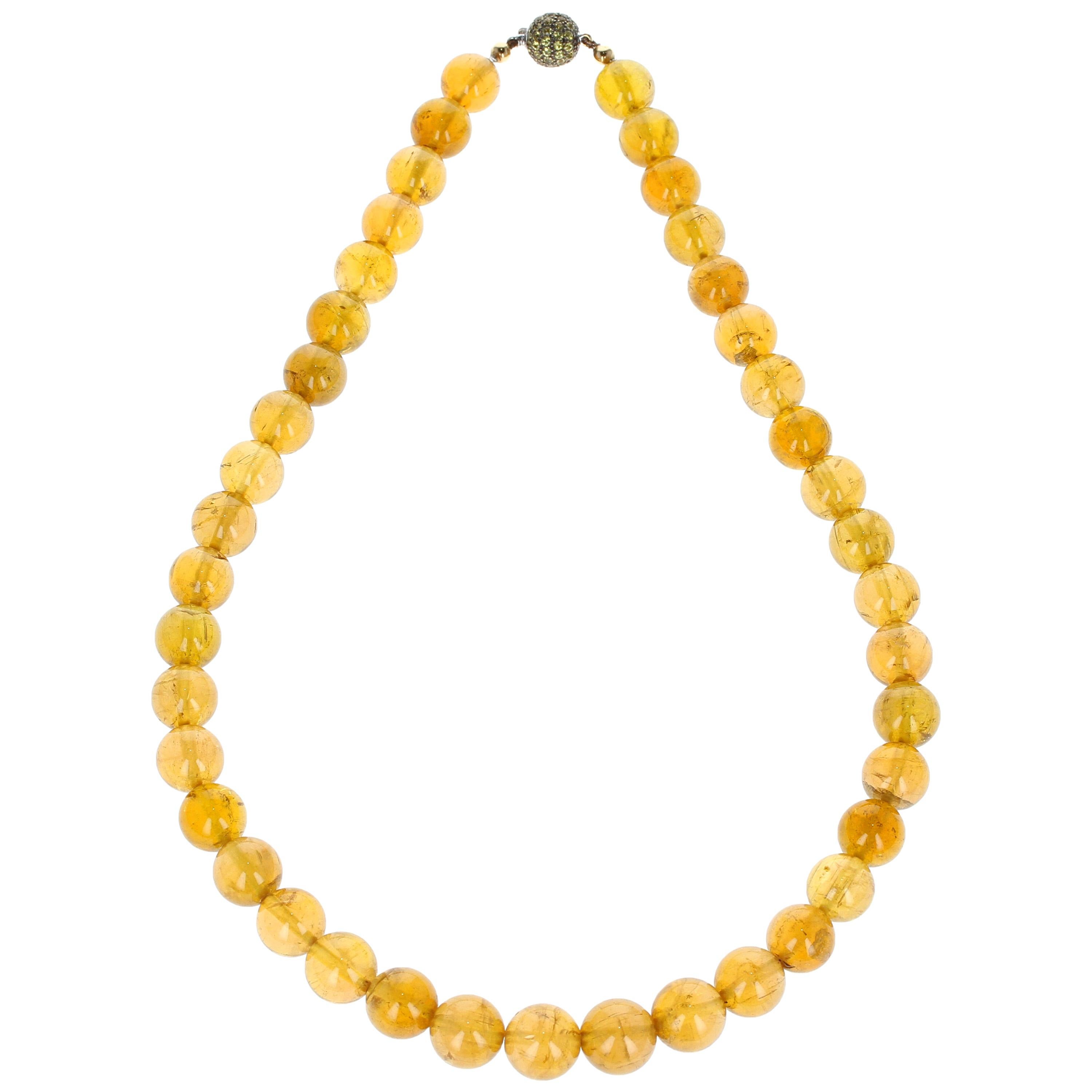 Yellow Tourmaline Bead and Sapphire Gold Necklace