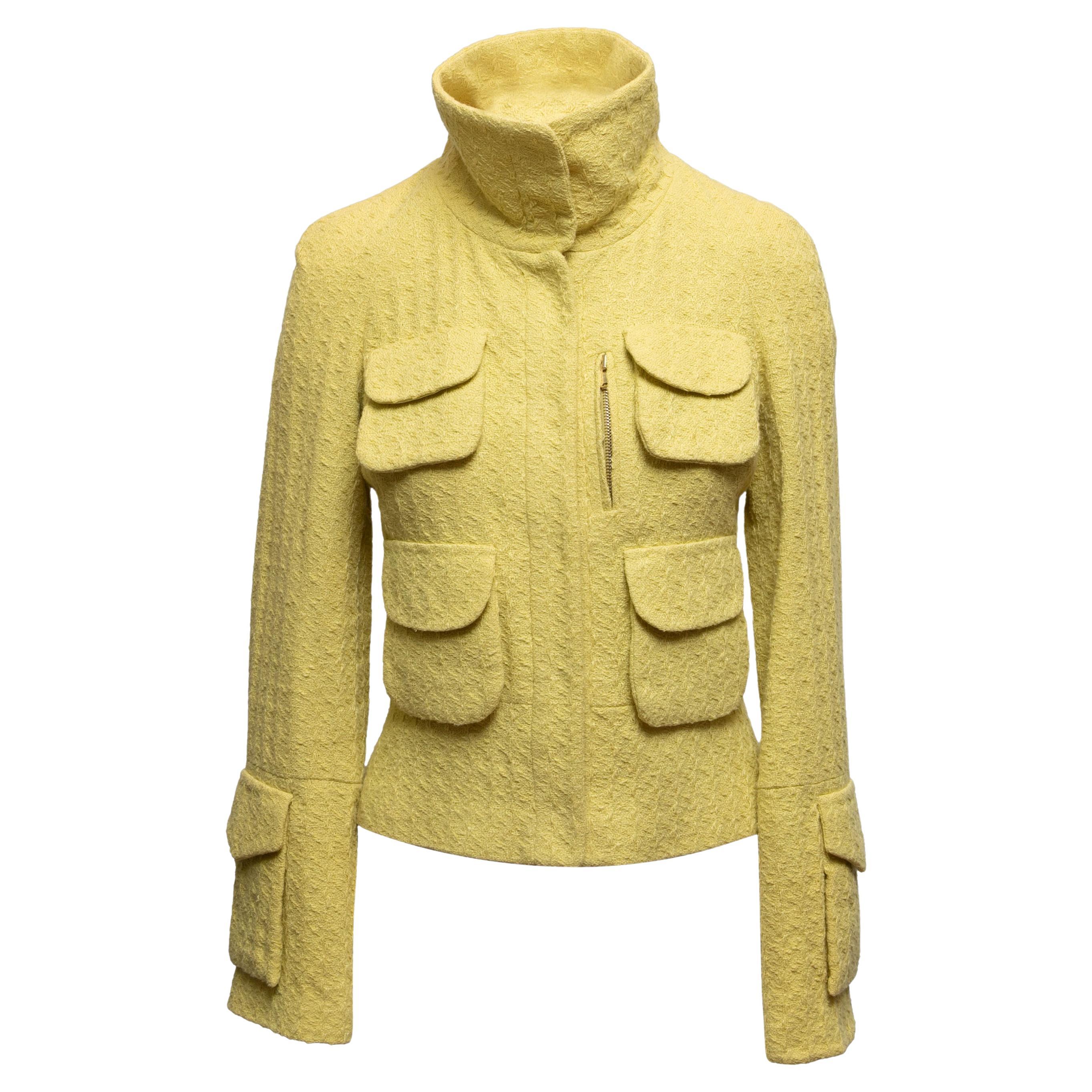 Yellow Tuleh Stand Collar Cargo Jacket Size US 4