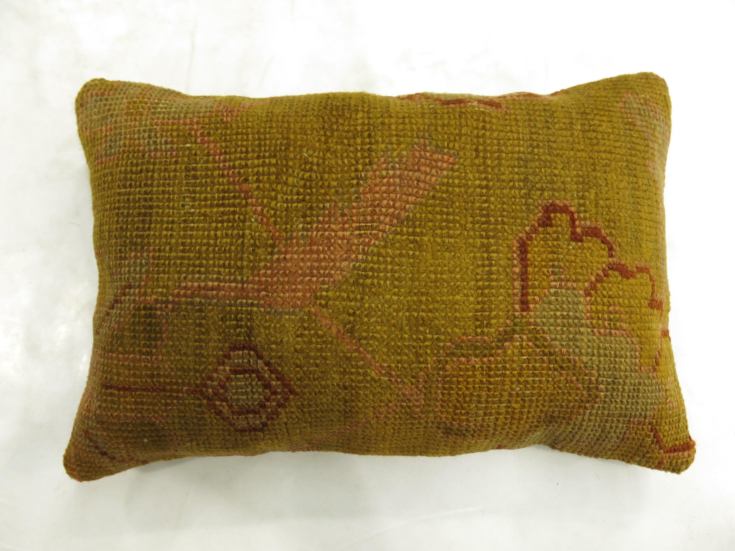 Futurist Yellow Turkish Oushak Lumbar Rug Pillow For Sale