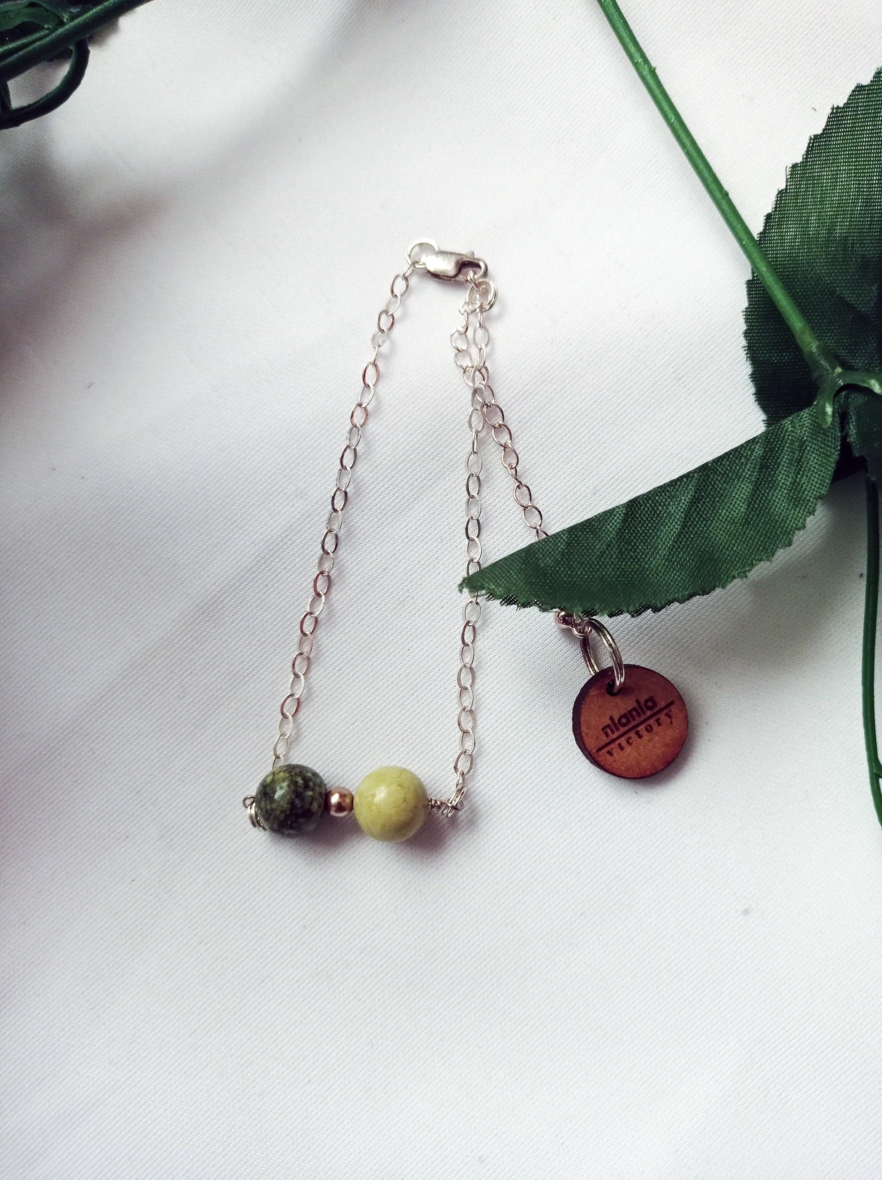 Yellow Turquoise with Swarovski Pearl Adjustable Bracelet, Sterling Silver For Sale 3