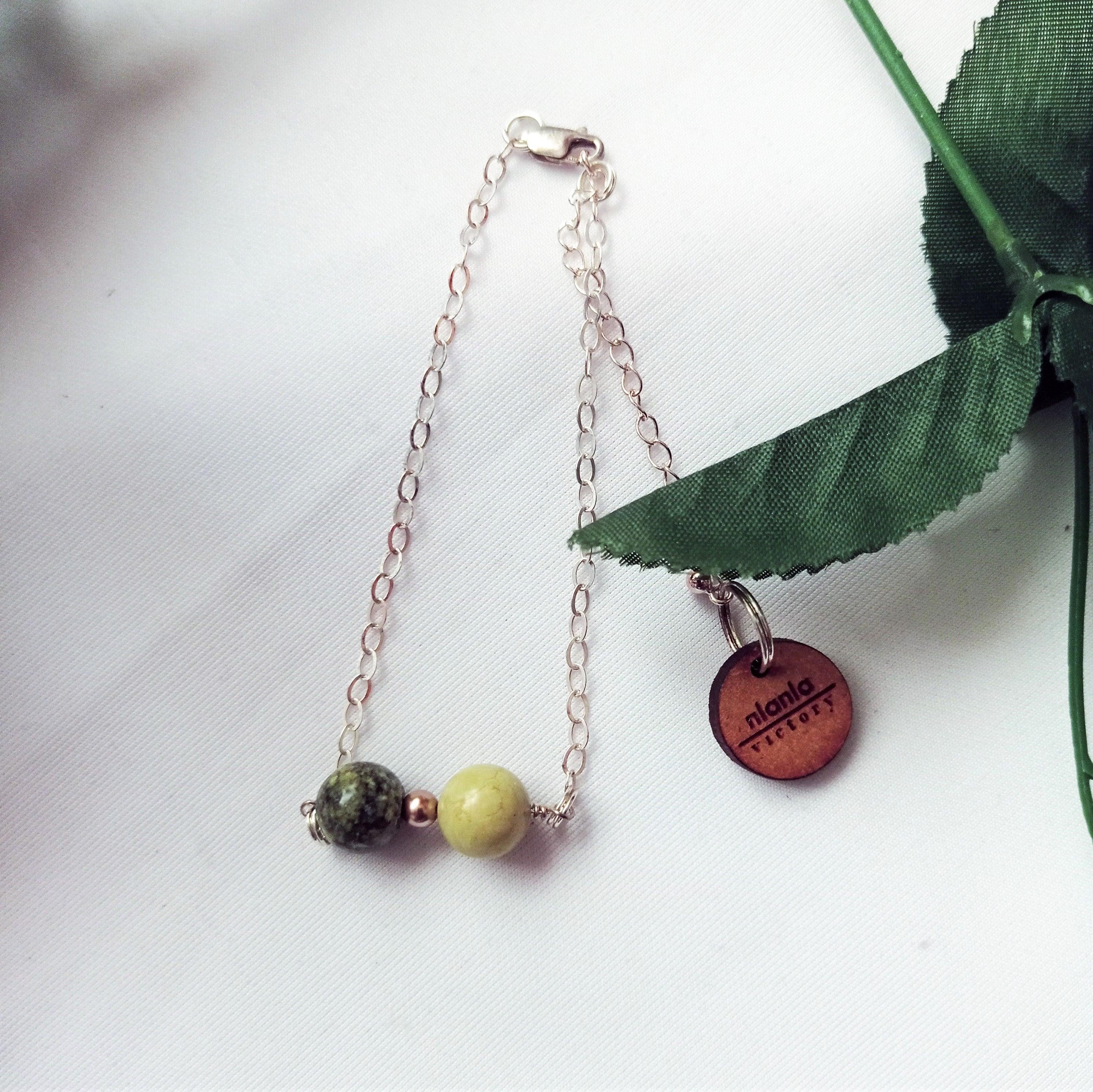 Yellow Turquoise with Swarovski Pearl Adjustable Bracelet, Sterling Silver For Sale 4