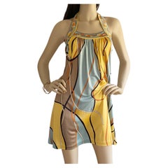 Yellow twin print mini halter silk jersey dress - NWT Flora Kung