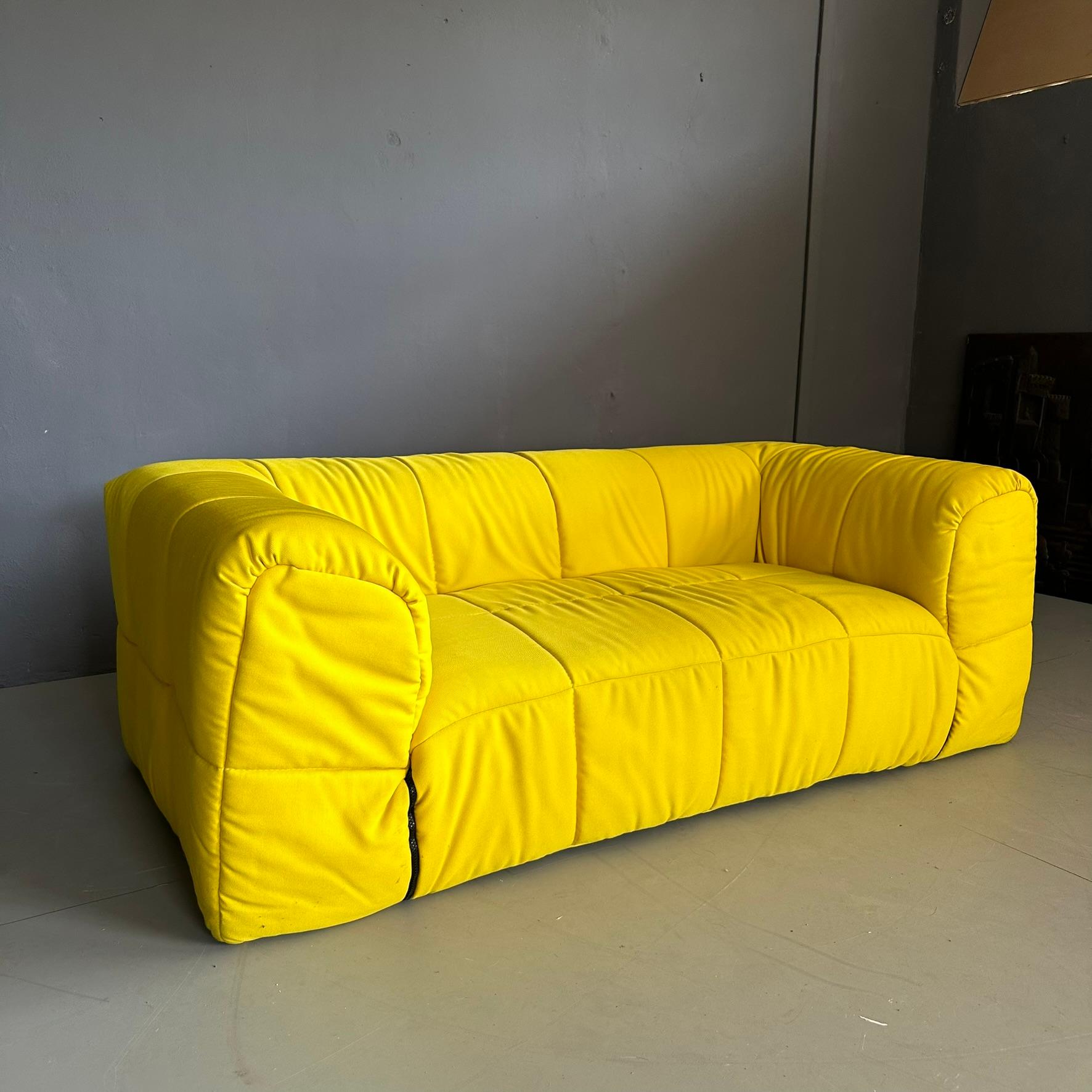 Mid-Century Modern Yellow two-seater sofa 'Strips' collection design by Cini Boeri for Arflex