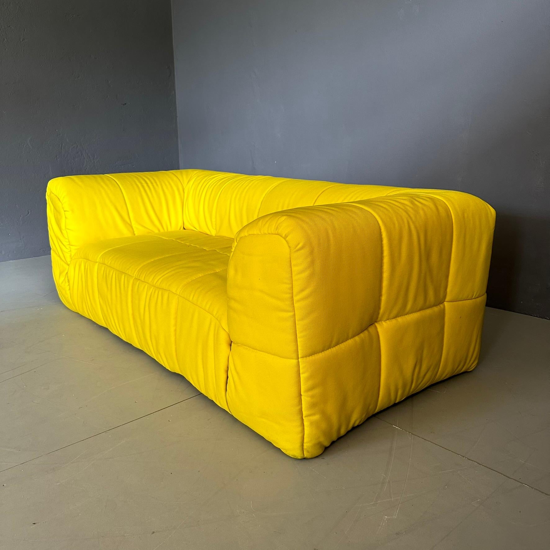 Italian Yellow two-seater sofa 'Strips' collection design by Cini Boeri for Arflex