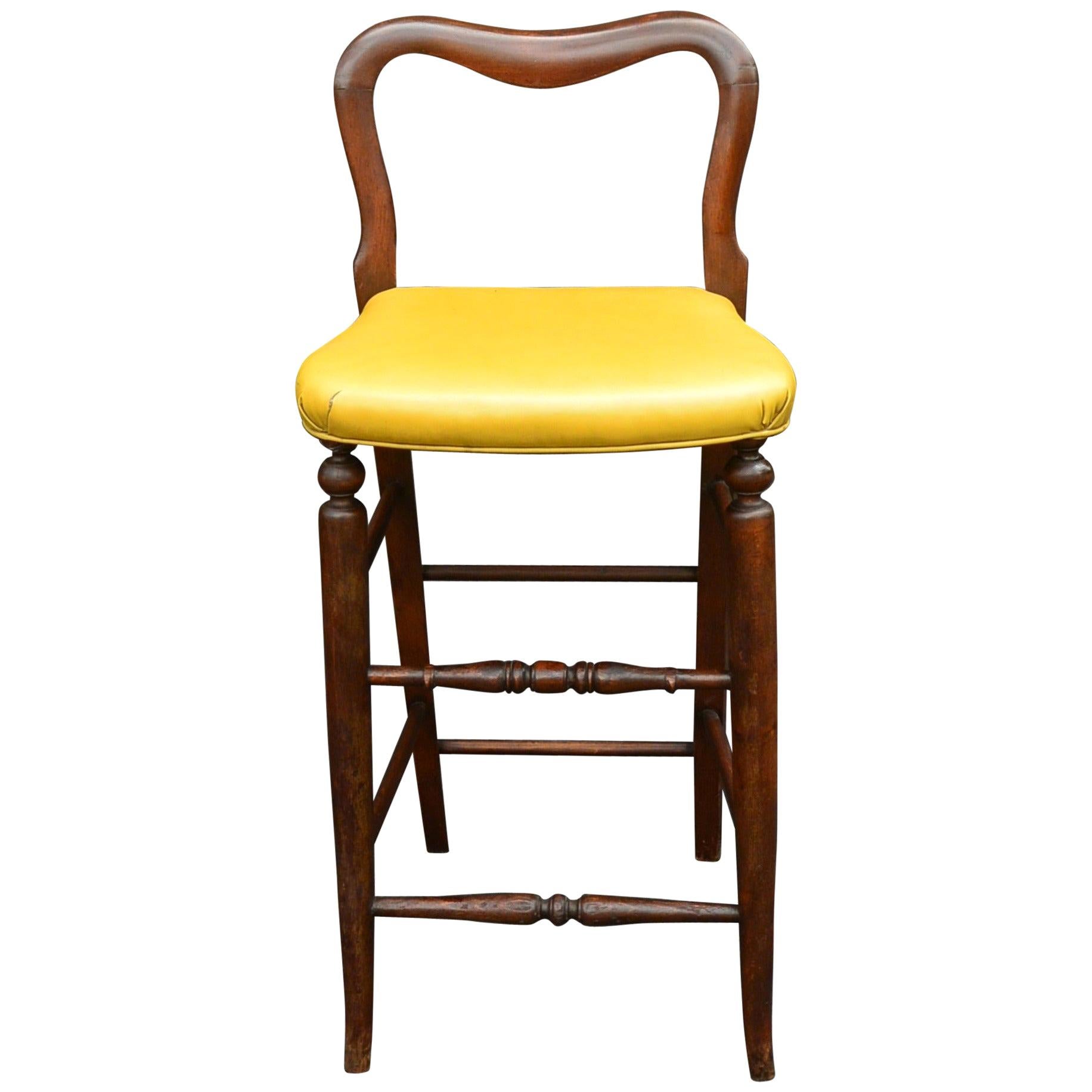 Yellow Upholstered Mahogany Barstool For Sale
