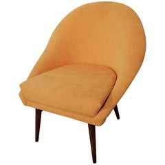 Yellow Upholstered Midcentury Armchair on Beechwood Legs