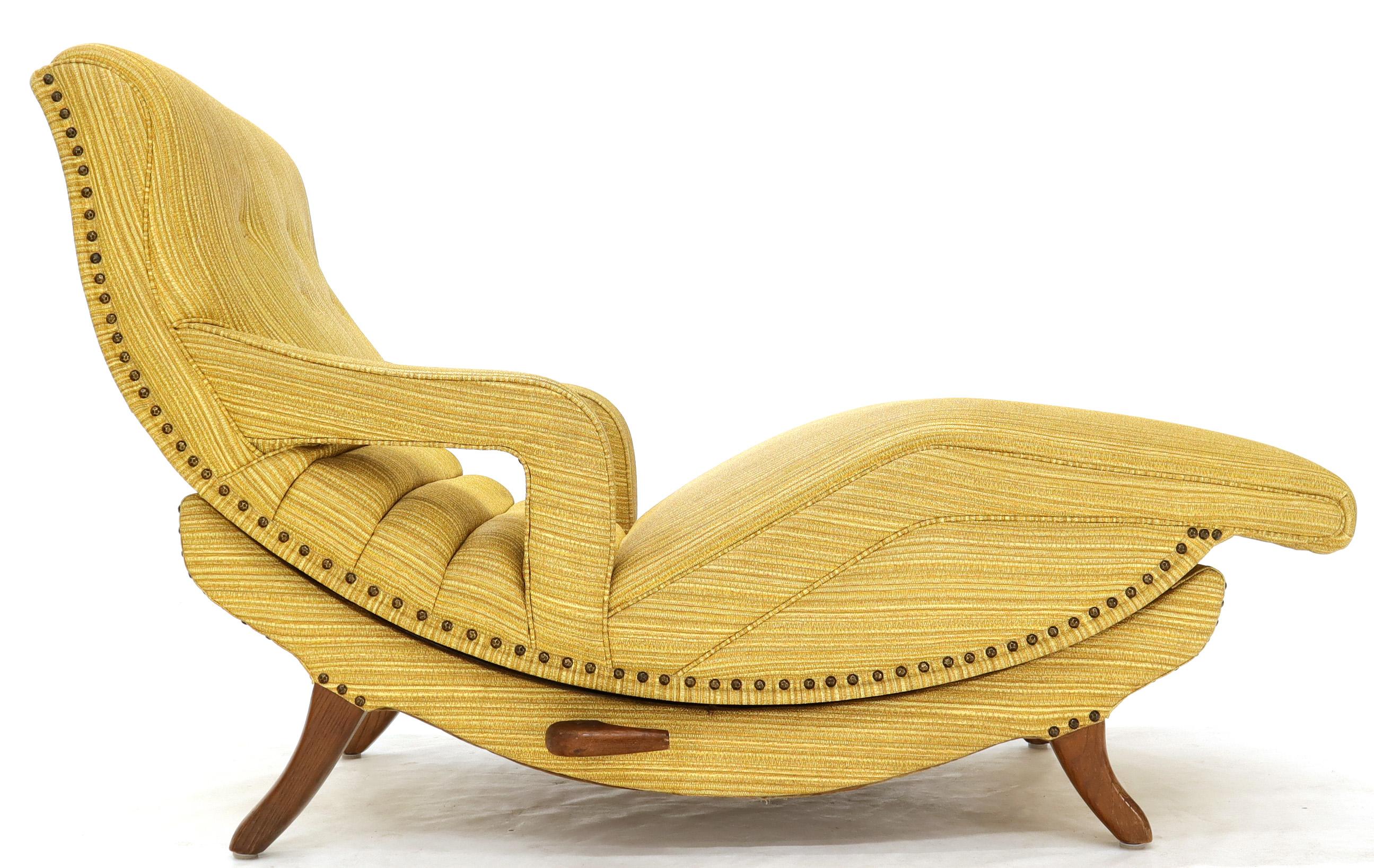 20th Century Yellow Upholstery Super Clean Original Condition Adjustable Lounge Chair
