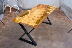 Yellow Valley Live Edge Burl Wood and Amber Insects Contemporary Dining Table
