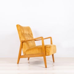 Yellow Velvet American Midcentury Armchair in the style of Jens Risom