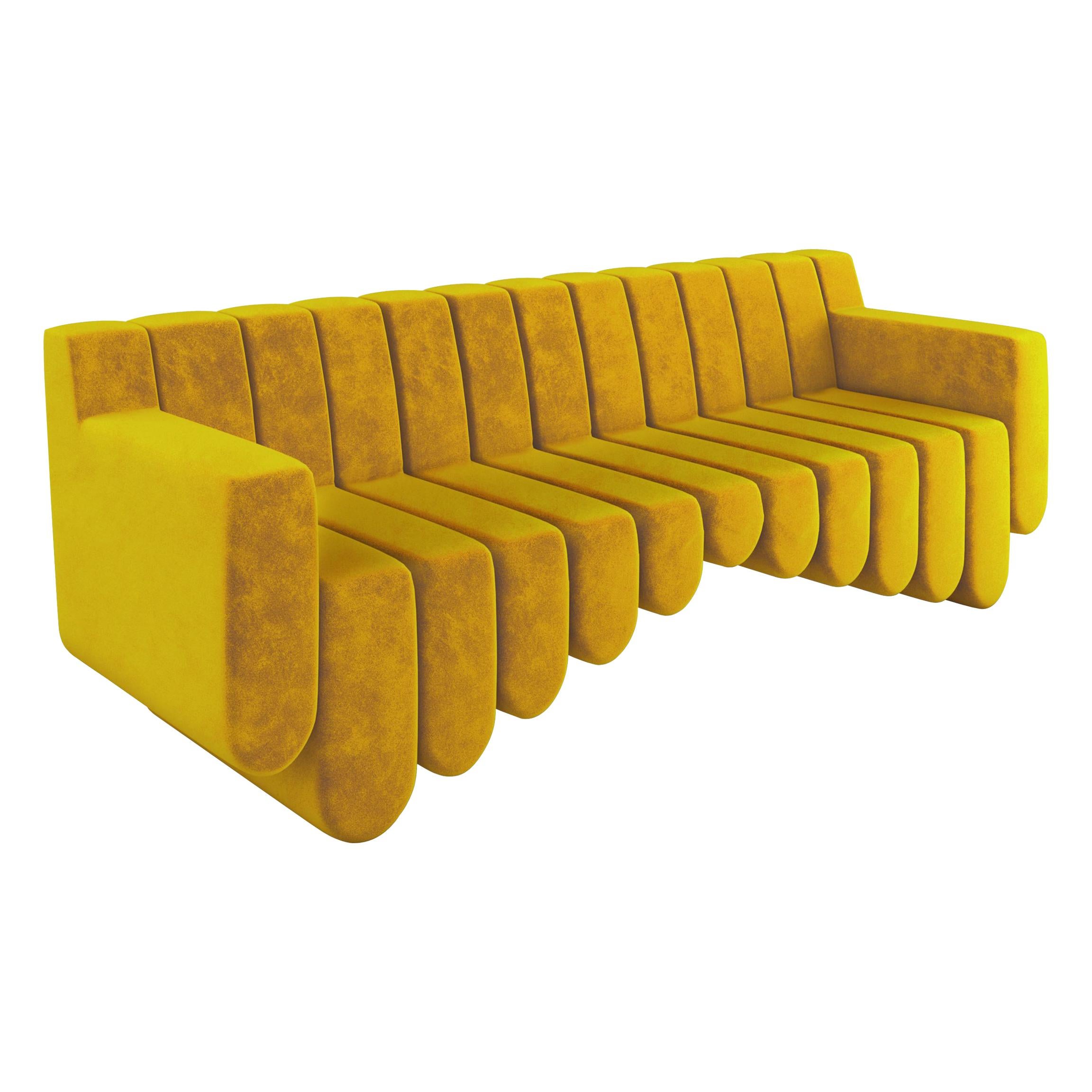 Yellow Velvet Contemporary Sofa, Three Seater