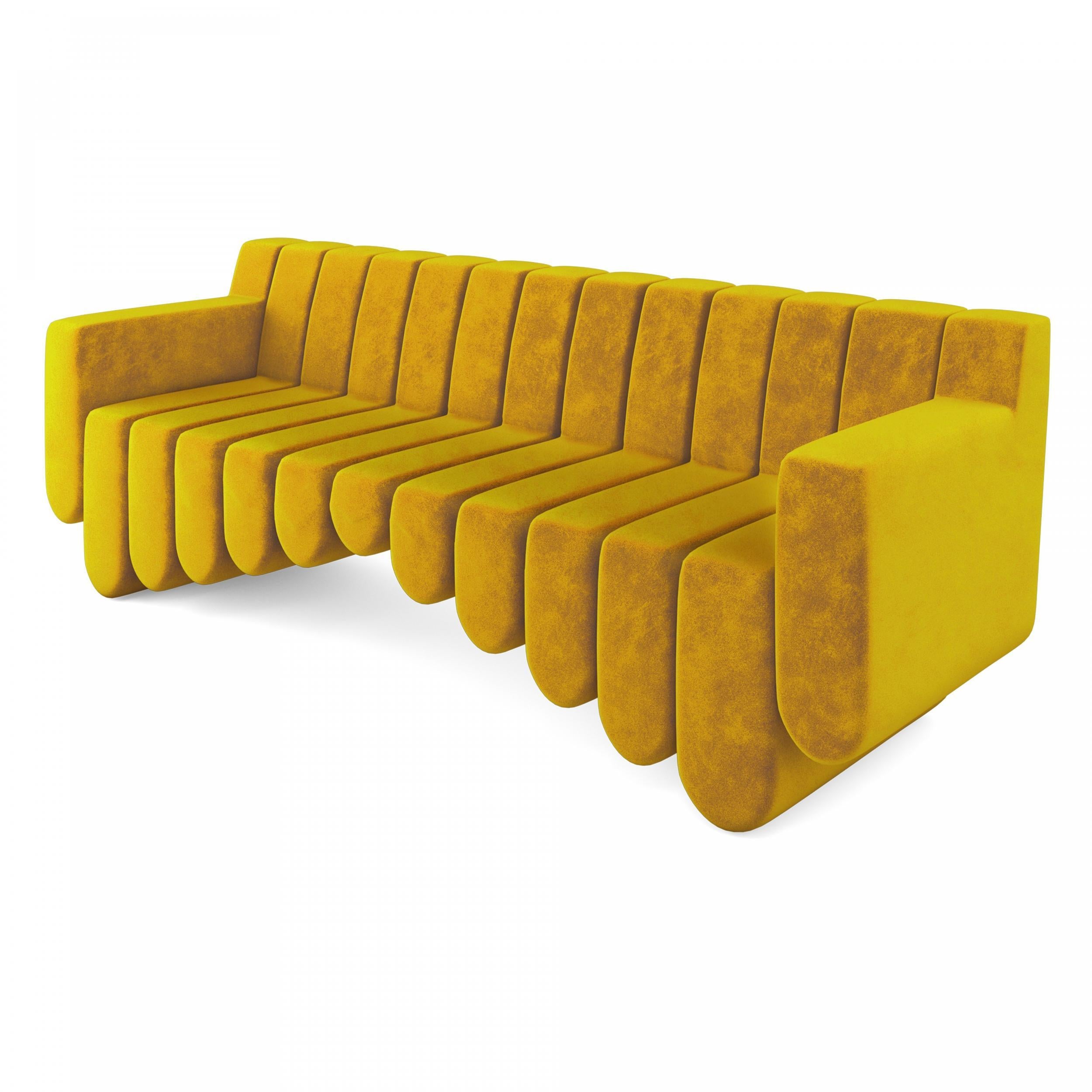 Canadian Yellow Velvet Contemporary Art Deco Sofa For Sale