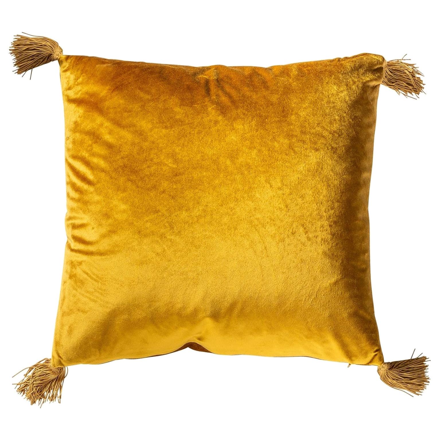 Coussin en velours jaune