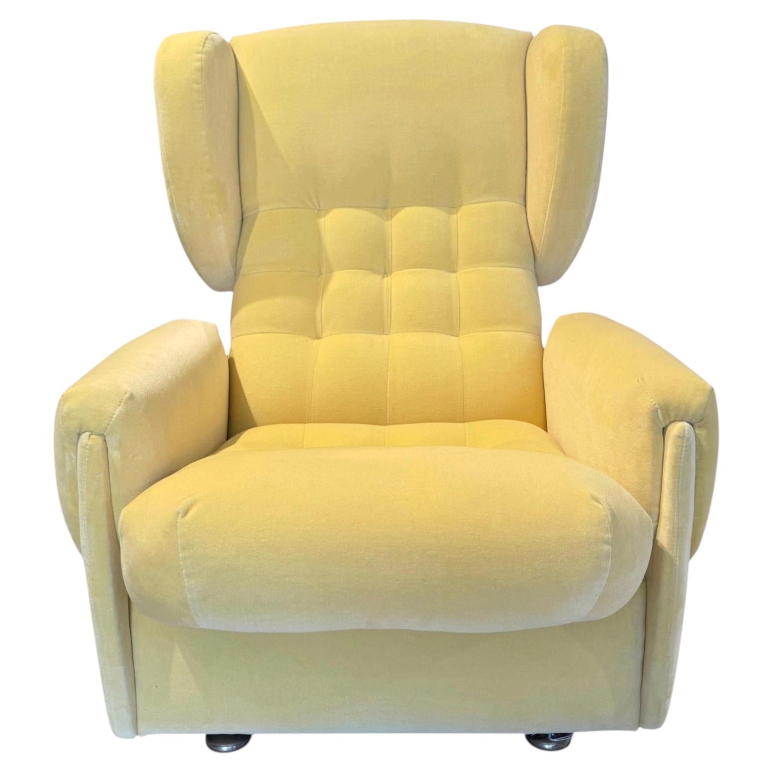 Yellow Velvet Czech Arm Chair (2) For Sale