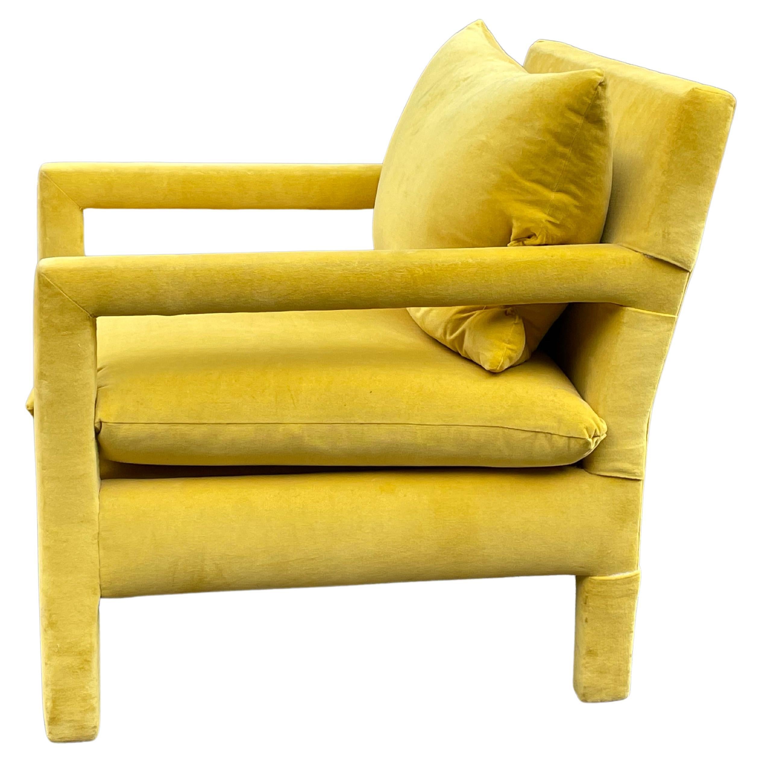 American Yellow Velvet Milo Baughman Parsons Chairs, Pair. 1960s.