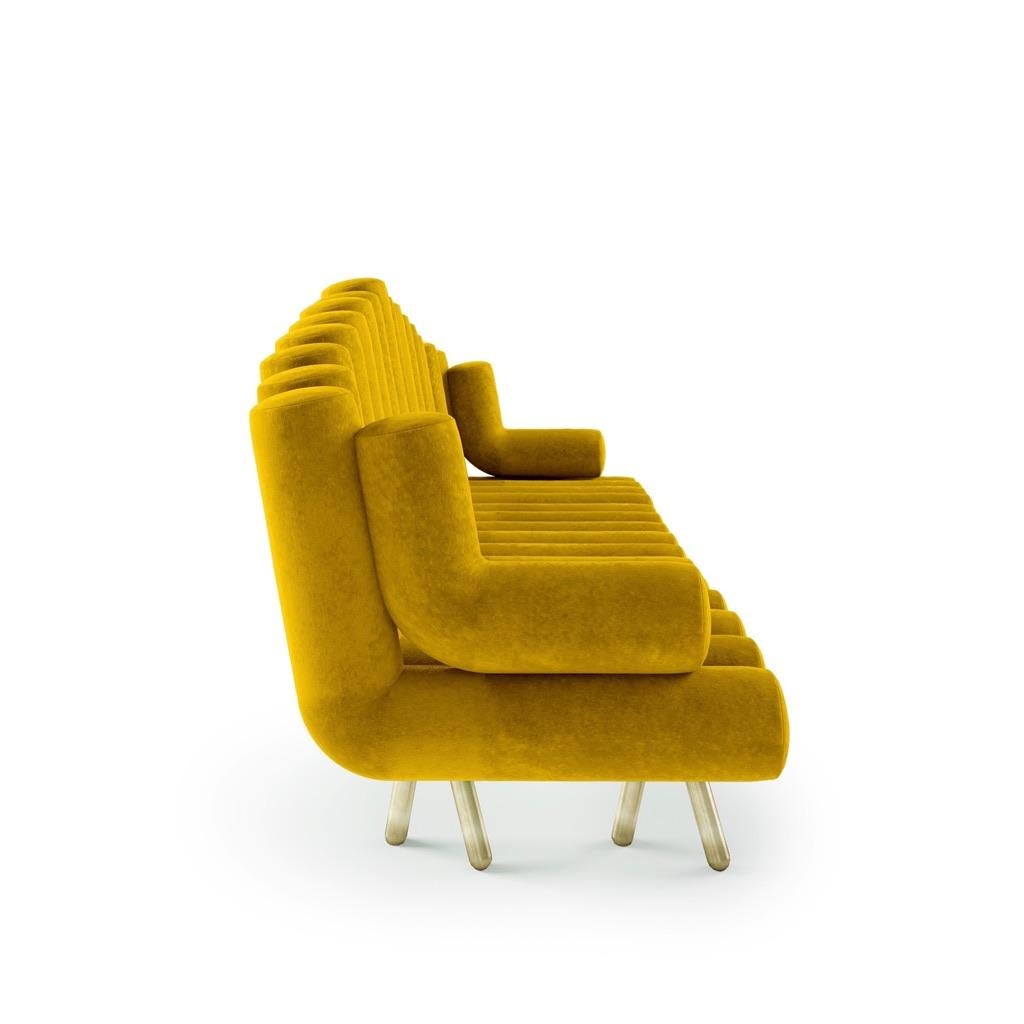 Yellow Velvet Sofa with Brass Legs For Sale at 1stDibs