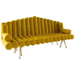 Yellow Velvet Sofa with Brass Legs