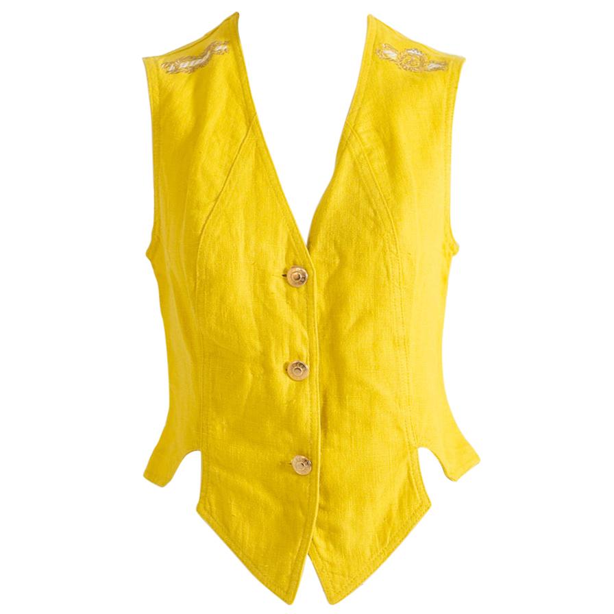 Yellow Vest for Woman in Linen by Rocco Barocco Jeans, Made in Italy