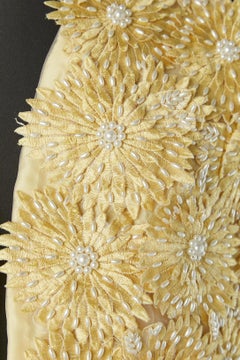 Yellow vest with thread flowers appliqué and beadwork Circa 1960's
