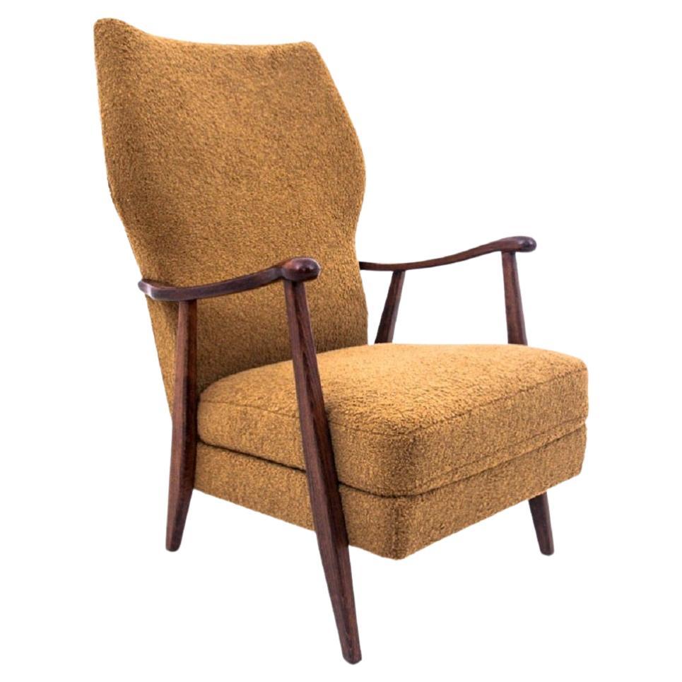 Yellow Vintage Armchair in Bouclé Fabric, Denmark, 1960s, After Restoration