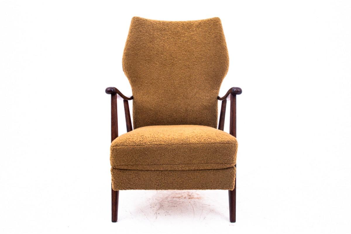 Danish Yellow vintage armchair in bouclé fabric, Denmark, 1960s. For Sale