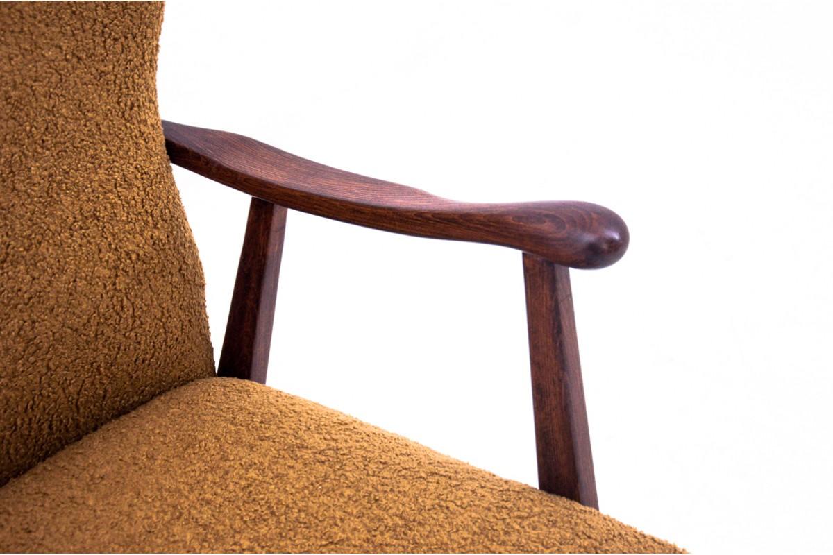 Wool Yellow vintage armchair in bouclé fabric, Denmark, 1960s. For Sale