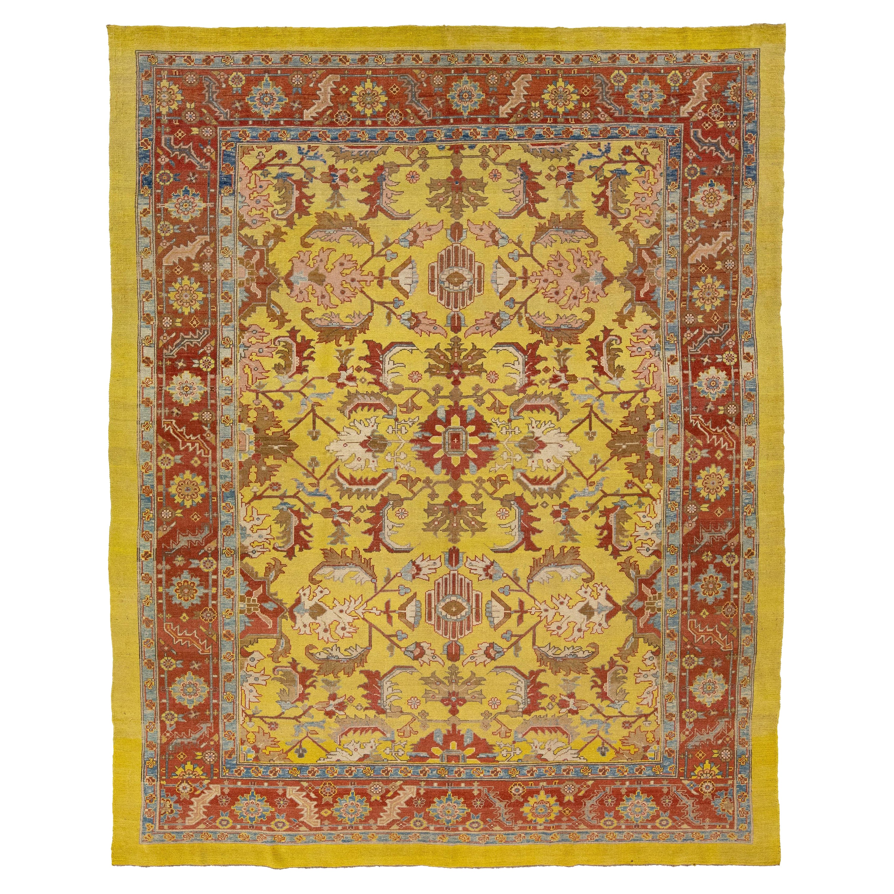 Tappeto tribale in lana giallo vintage Bakshaish fatto a mano