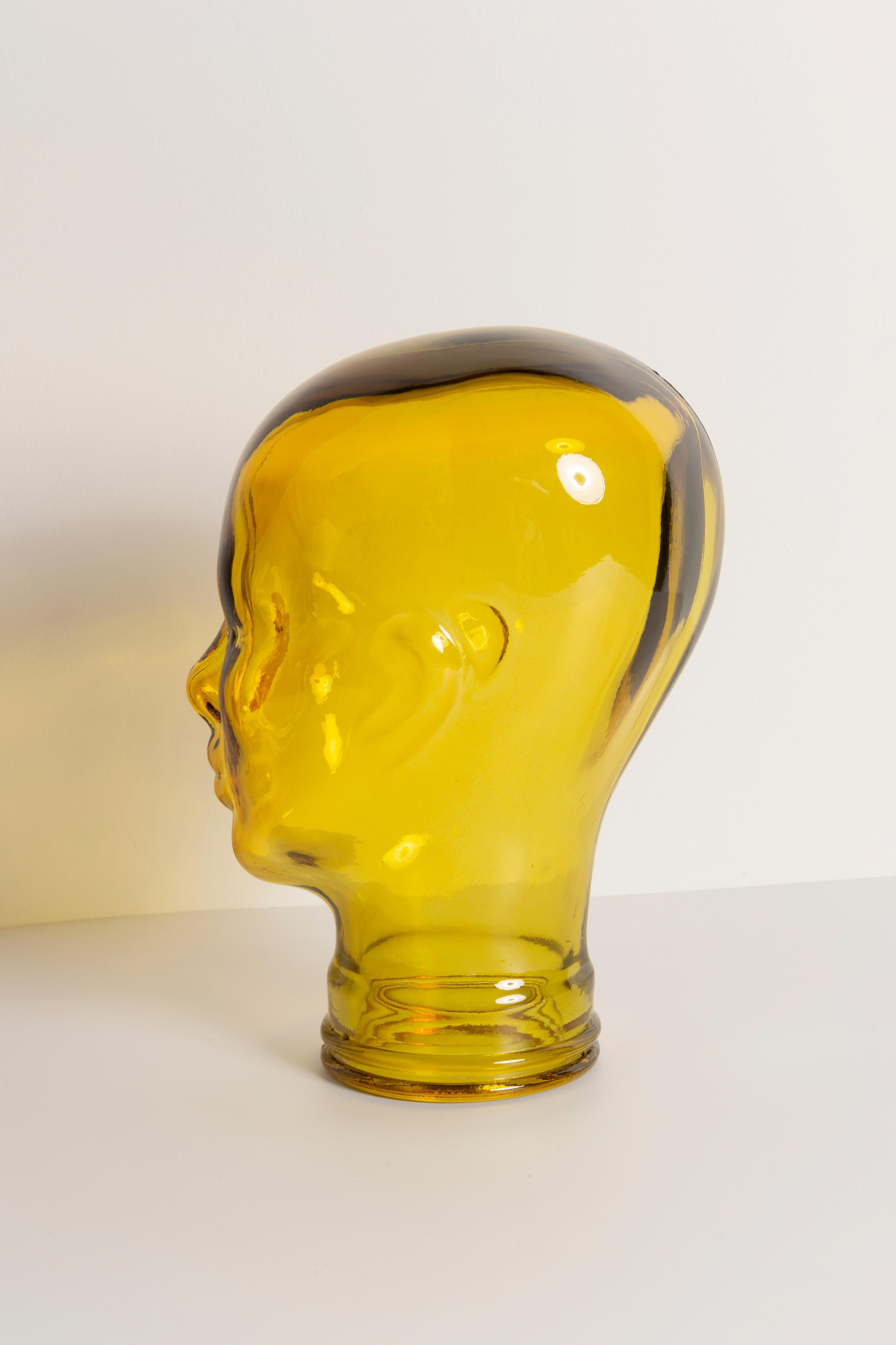 Yellow Vintage Decorative Mannequin Glass Head Sculpture, 1970s, Germany For Sale 2