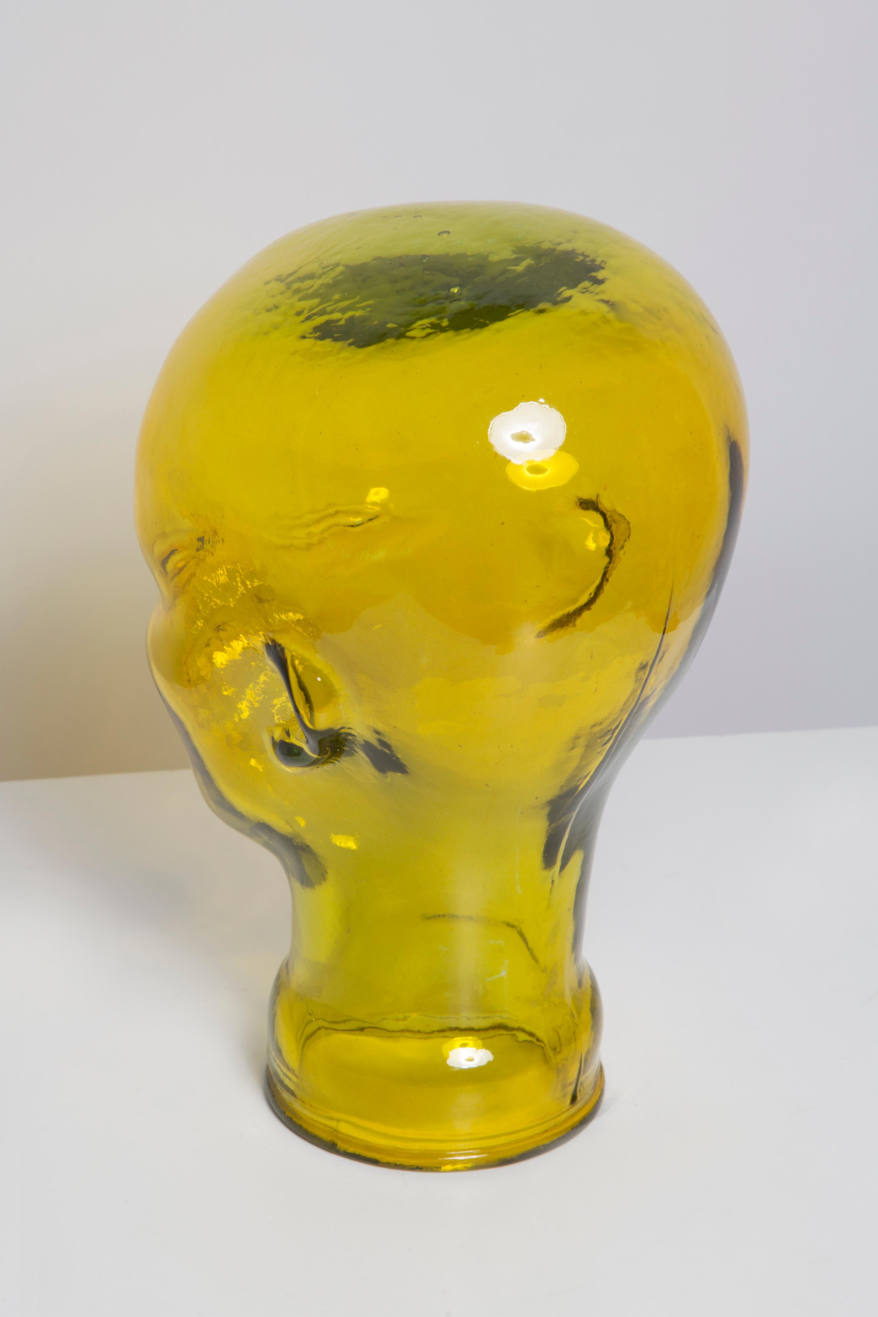 Yellow Vintage Decorative Mannequin Glass Head Sculpture, 1970s, Germany For Sale 5