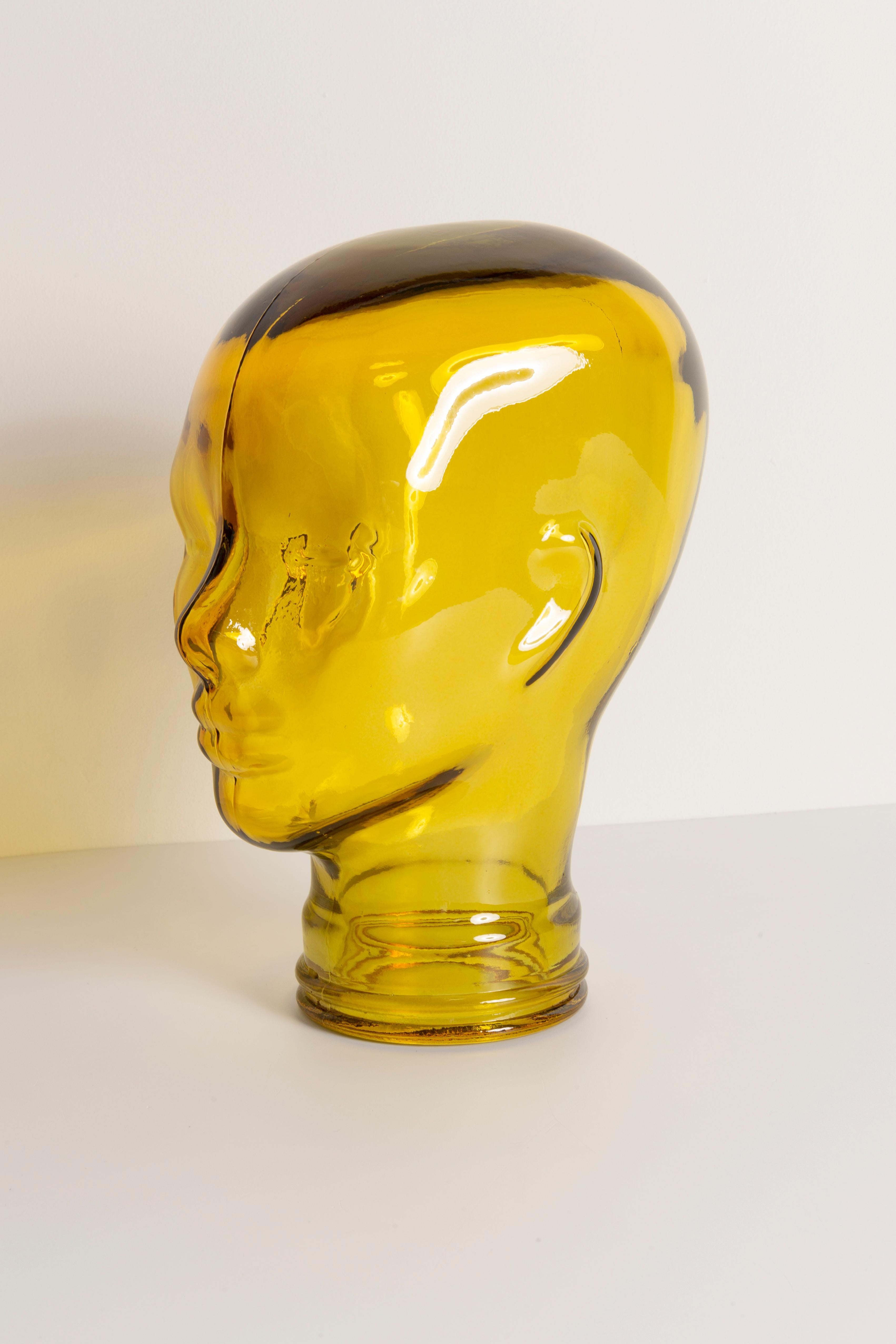 Yellow Vintage Decorative Mannequin Glass Head Sculpture, 1970s, Germany For Sale 3