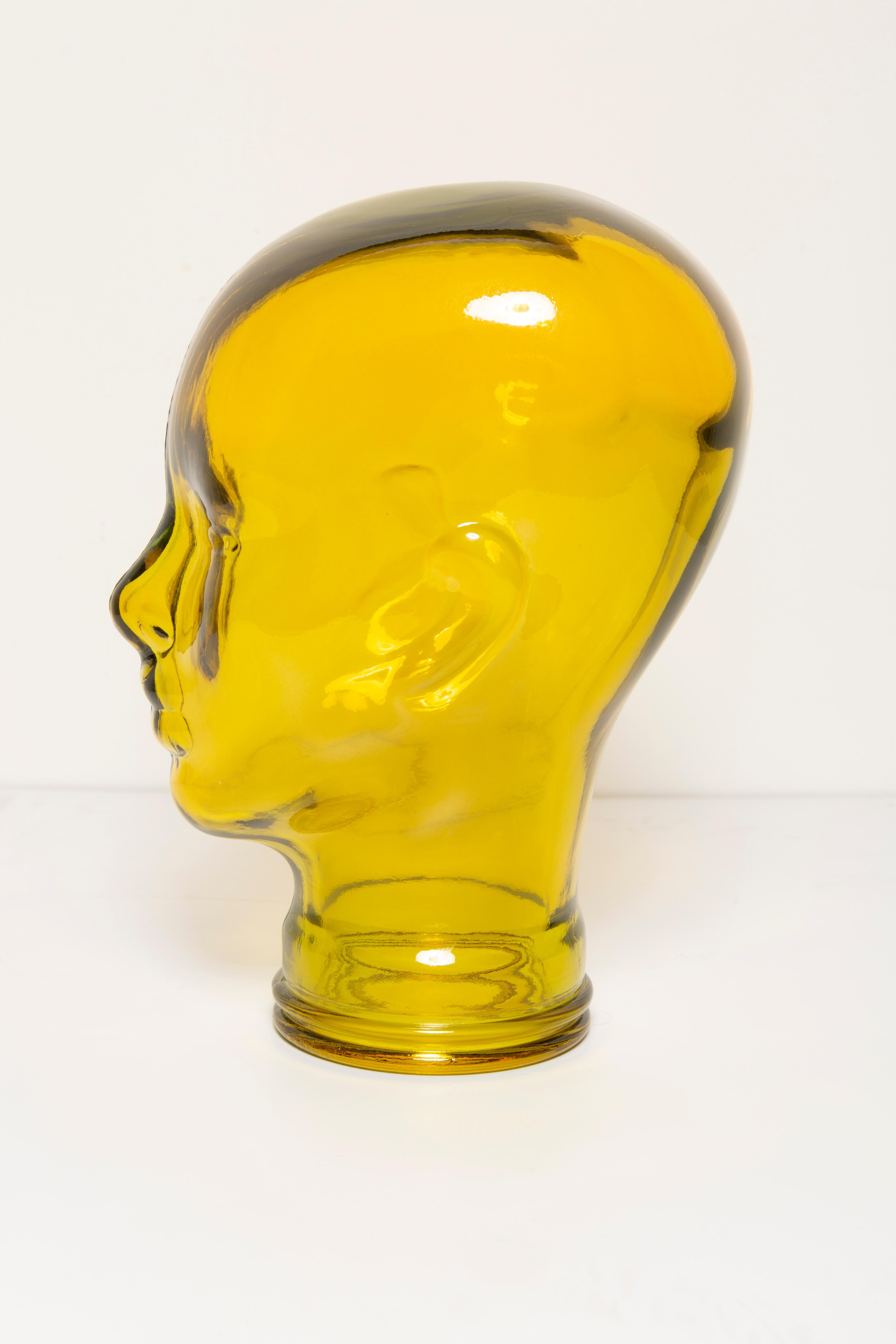 Yellow Vintage Decorative Mannequin Glass Head Sculpture, 1970s, Germany For Sale 6