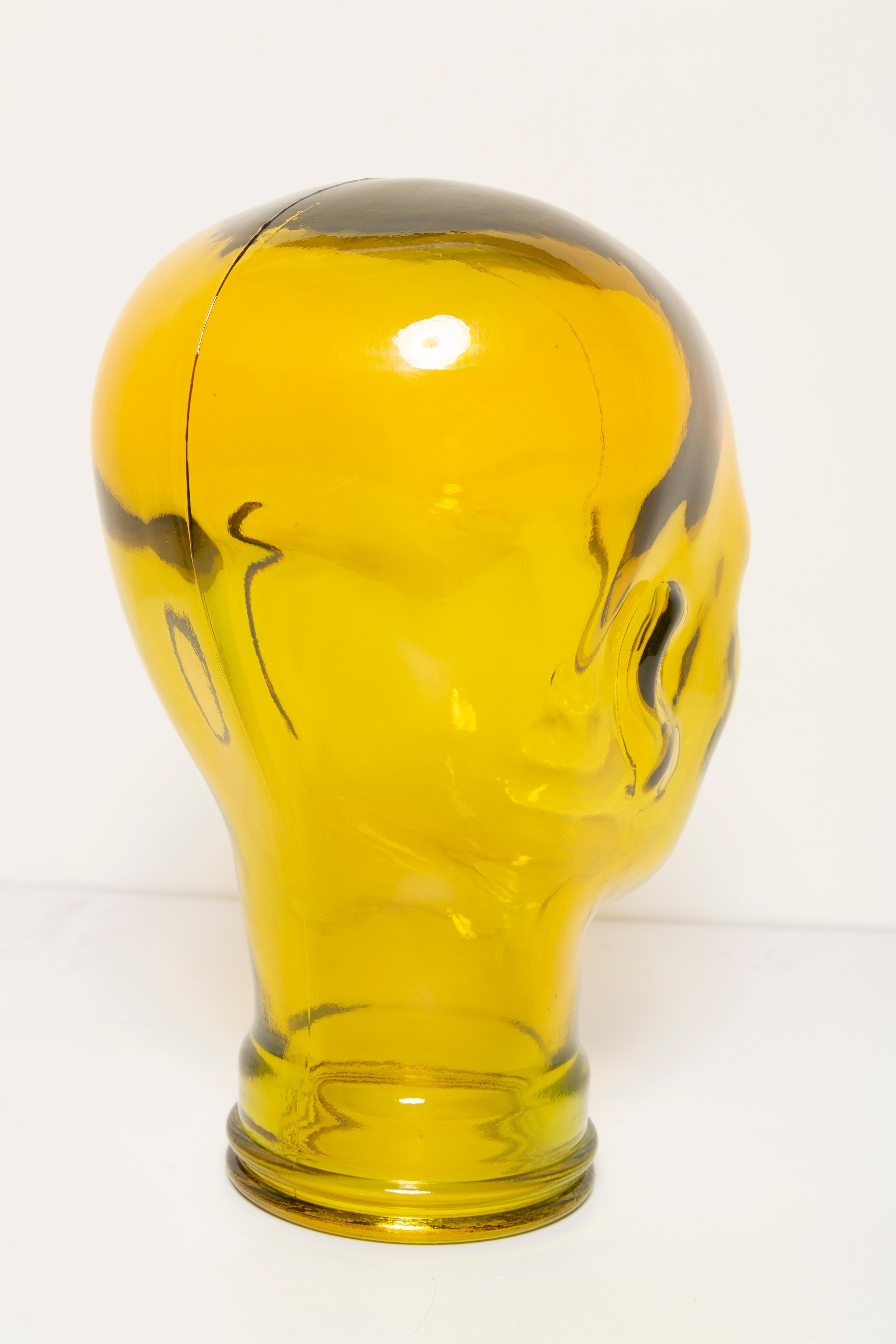 Yellow Vintage Decorative Mannequin Glass Head Sculpture, 1970s, Germany 6