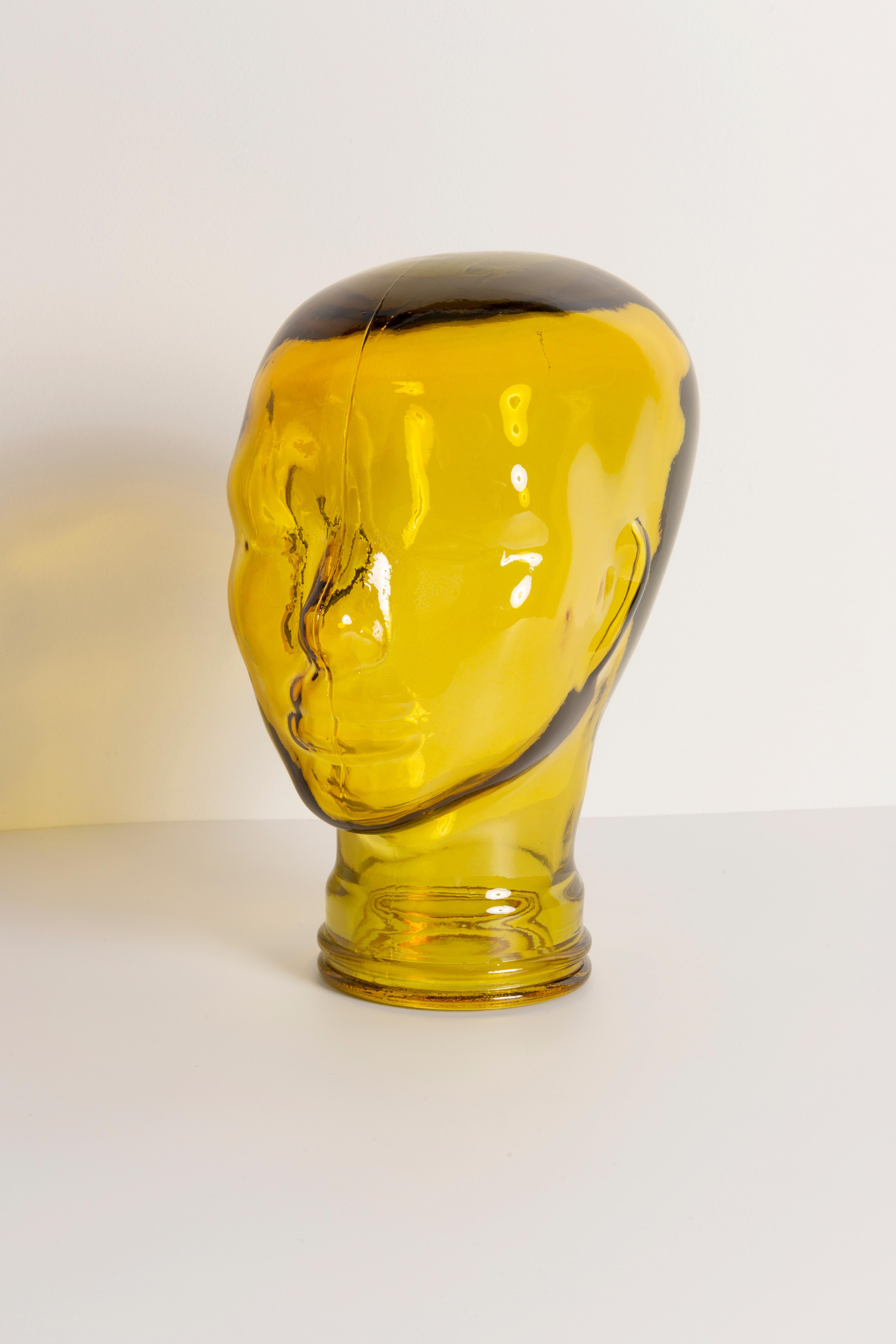 Yellow Vintage Decorative Mannequin Glass Head Sculpture, 1970s, Germany For Sale 4