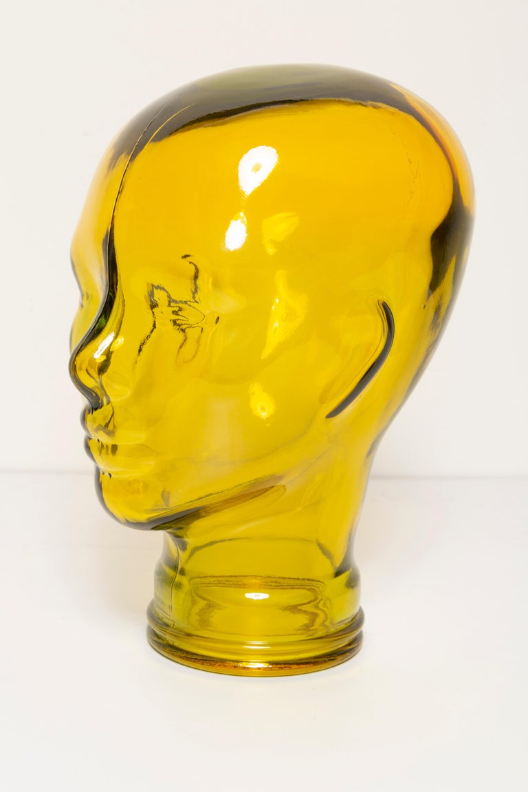 Yellow Vintage Decorative Mannequin Glass Head Sculpture, 1970s