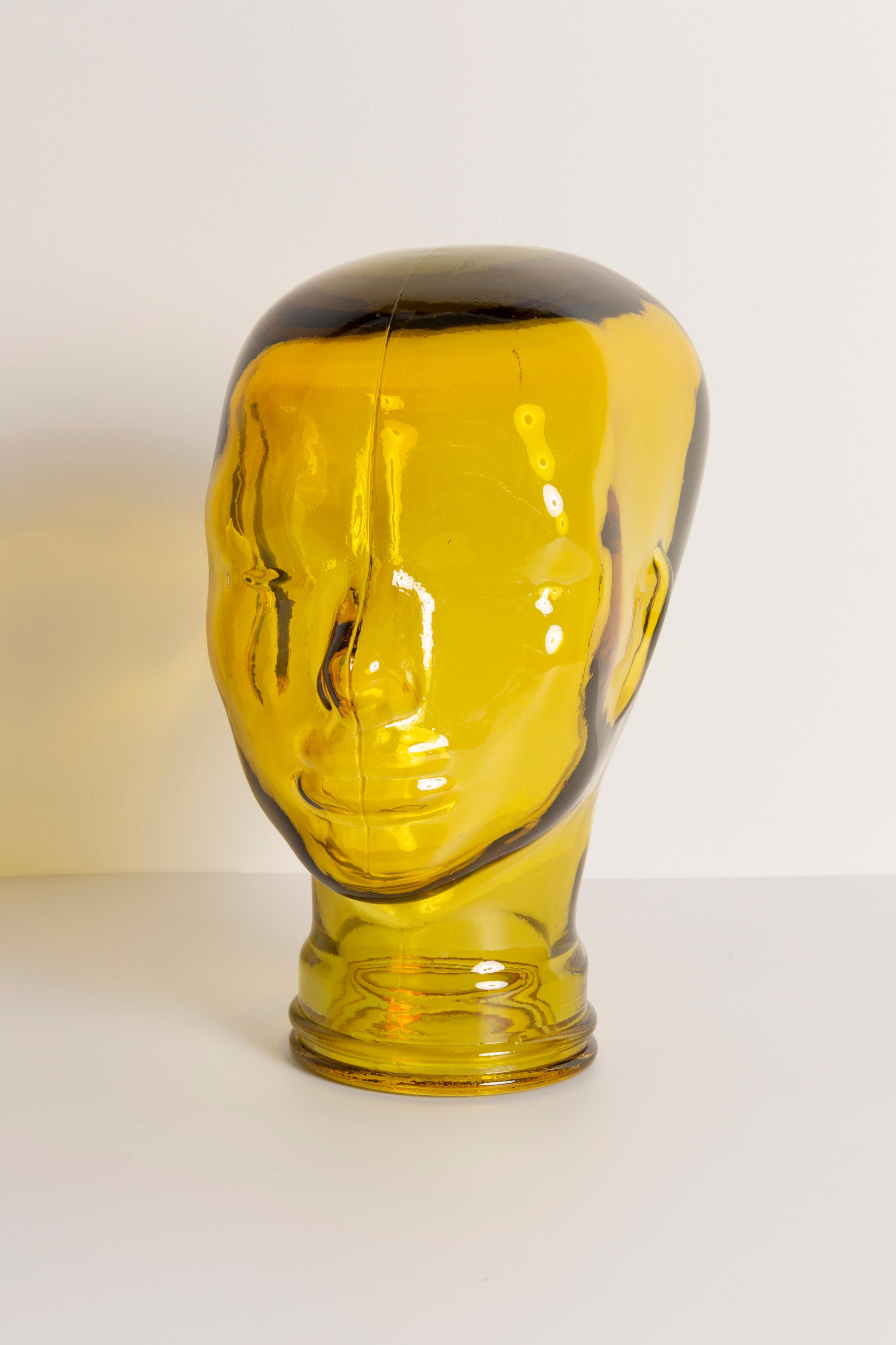 Yellow Vintage Decorative Mannequin Glass Head Sculpture, 1970s, Germany For Sale 5