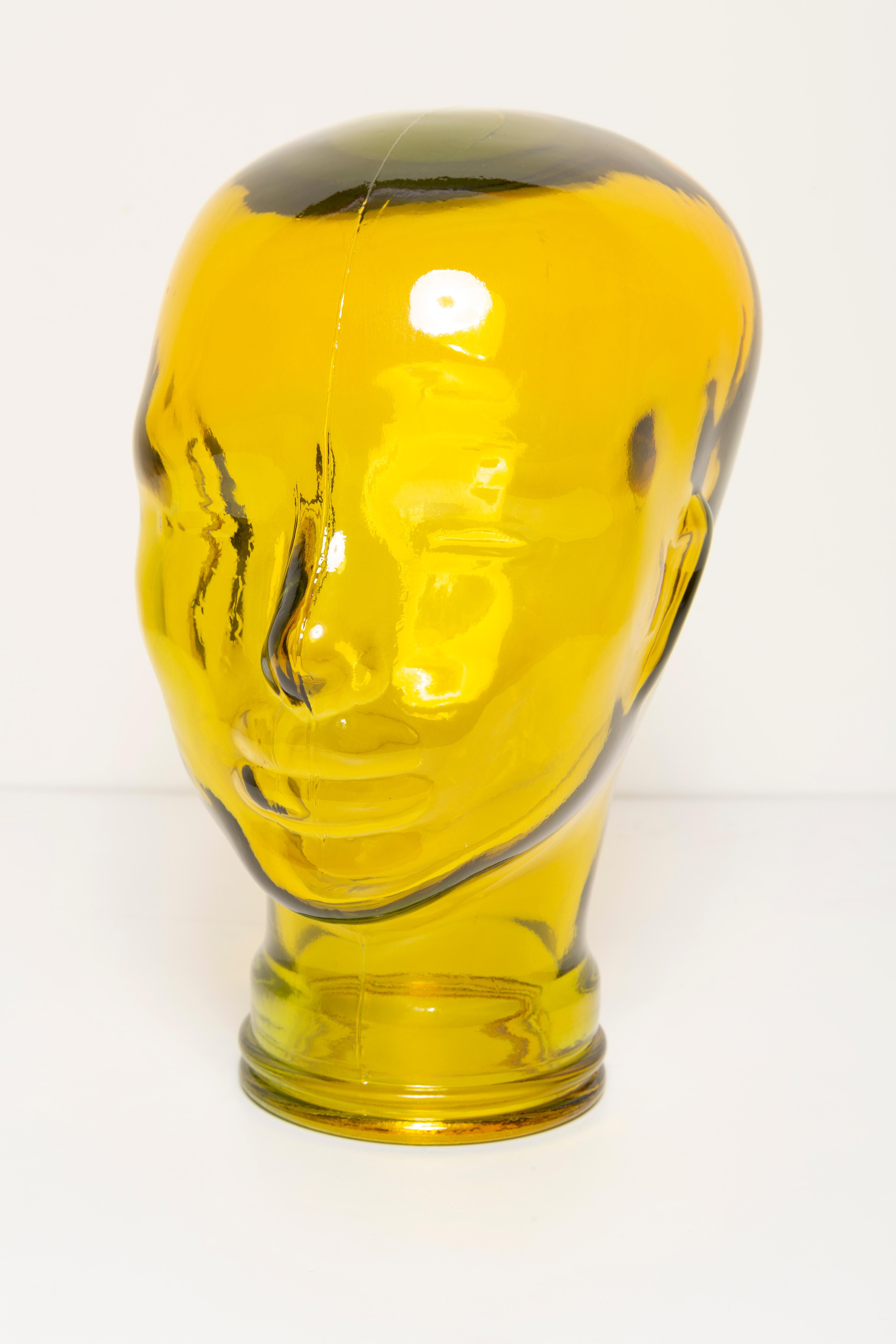 Yellow Vintage Decorative Mannequin Glass Head Sculpture, 1970s, Germany For Sale 8