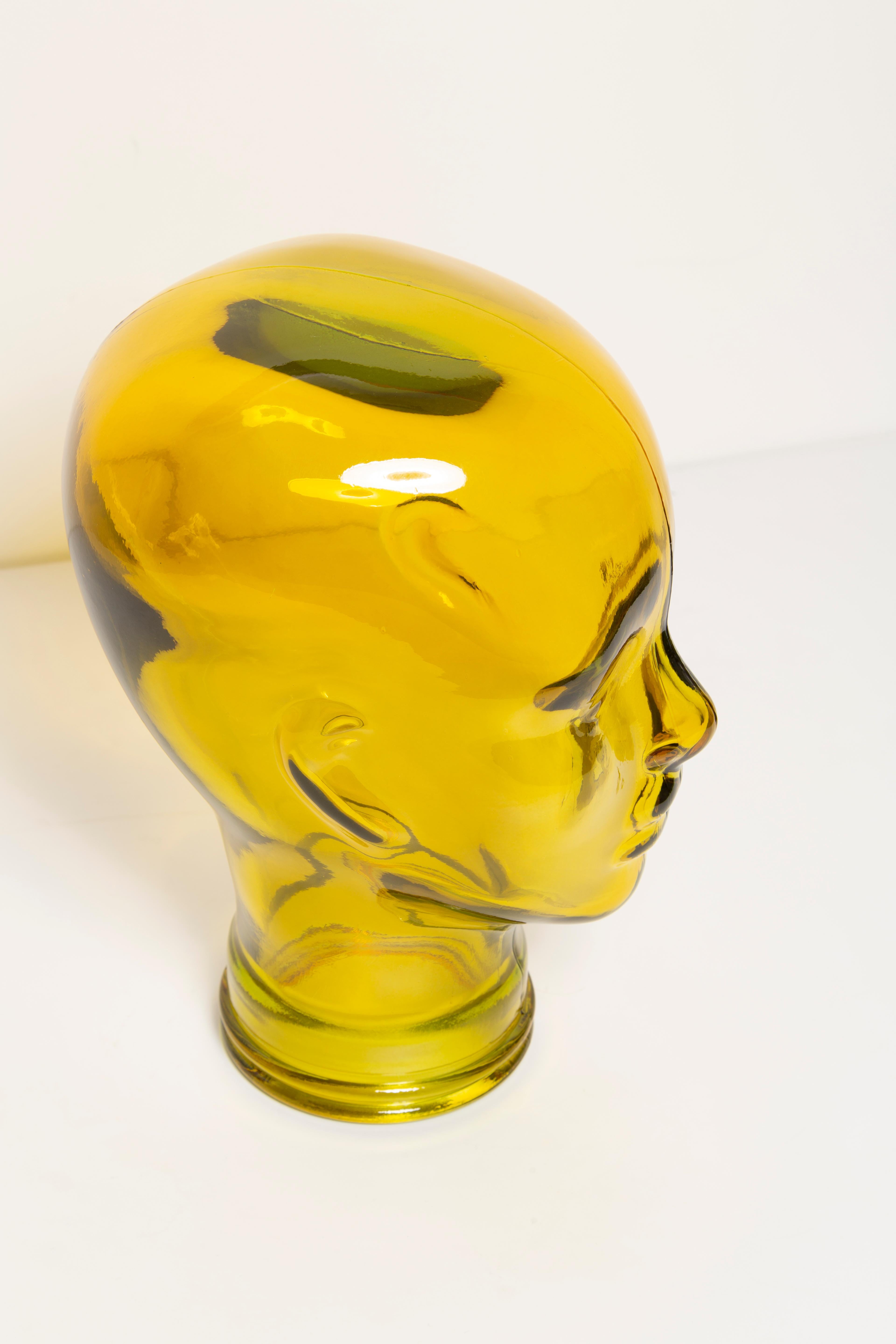 Yellow Vintage Decorative Mannequin Glass Head Sculpture, 1970s, Germany For Sale 10