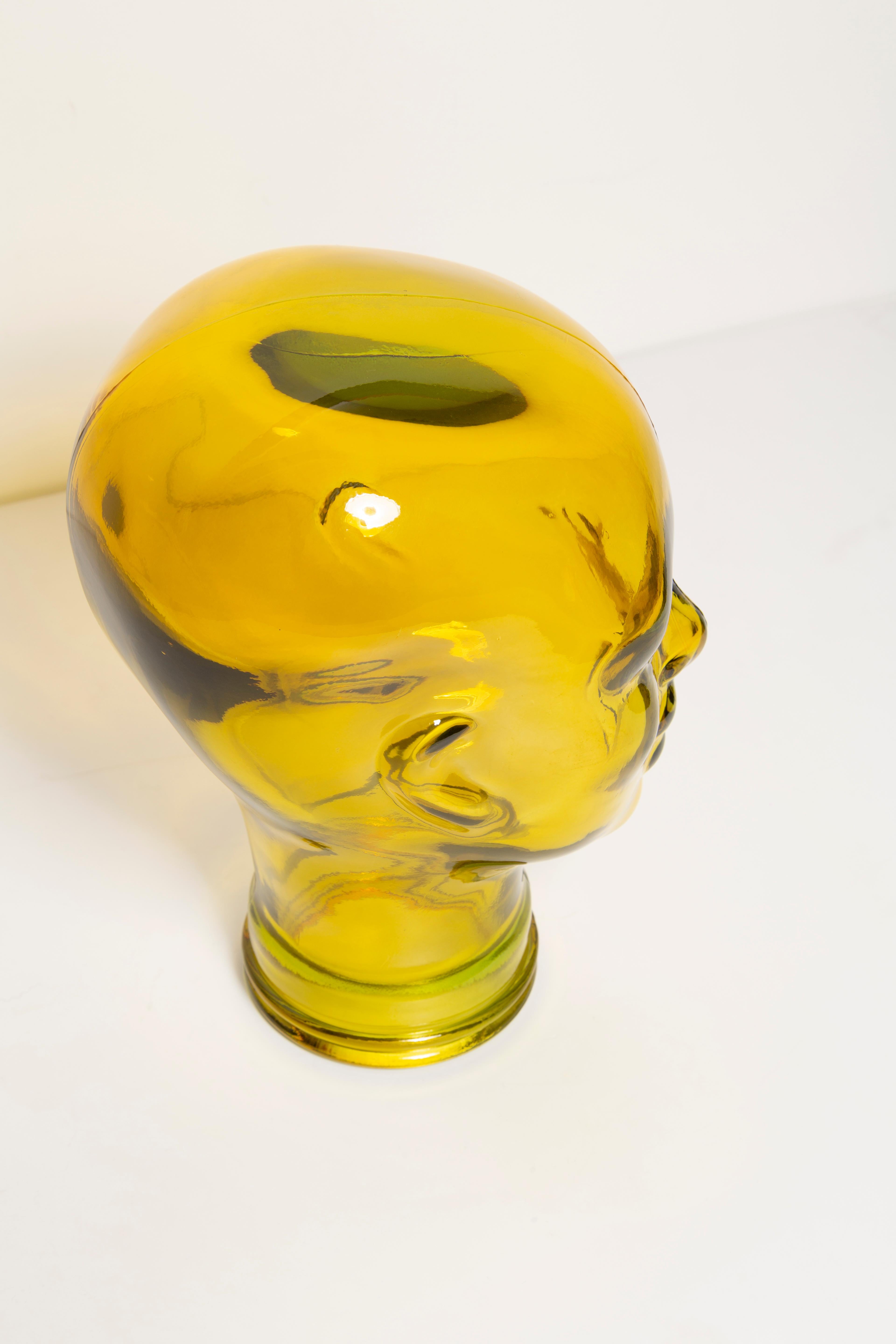 Yellow Vintage Decorative Mannequin Glass Head Sculpture, 1970s, Germany For Sale 11