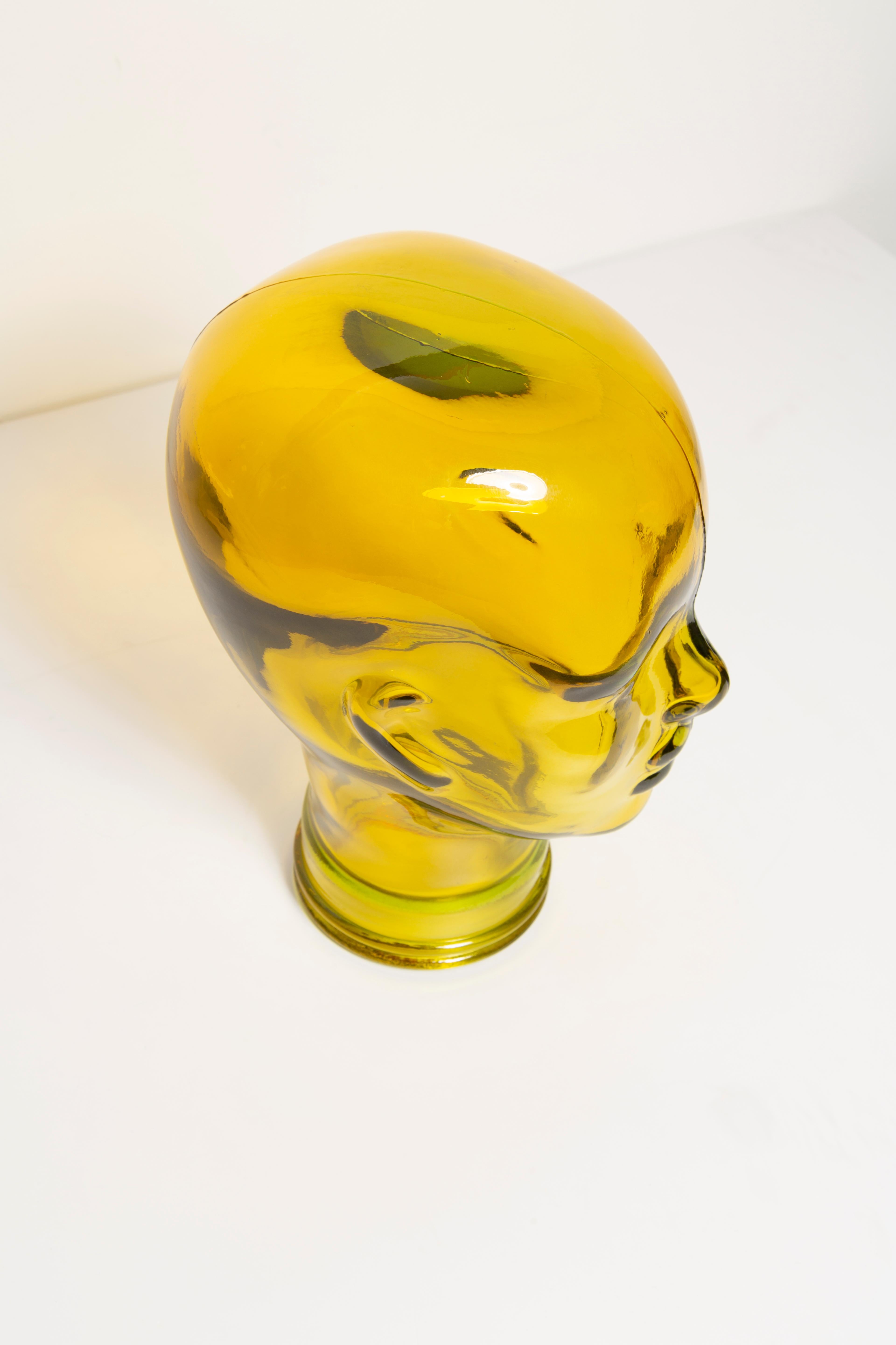 Yellow Vintage Decorative Mannequin Glass Head Sculpture, 1970s, Germany 11