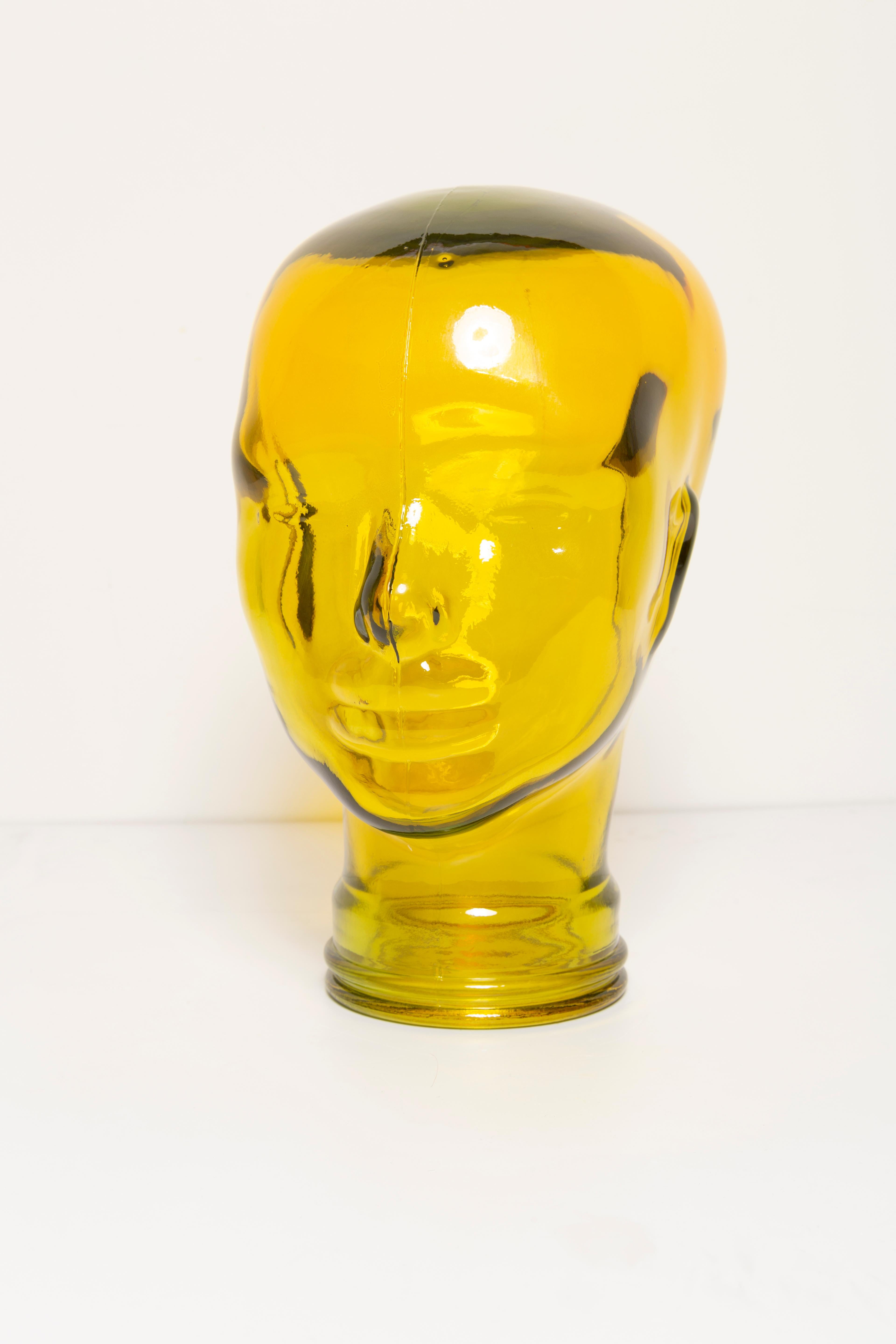 Mid-Century Modern Yellow Vintage Decorative Mannequin Glass Head Sculpture, 1970s, Germany