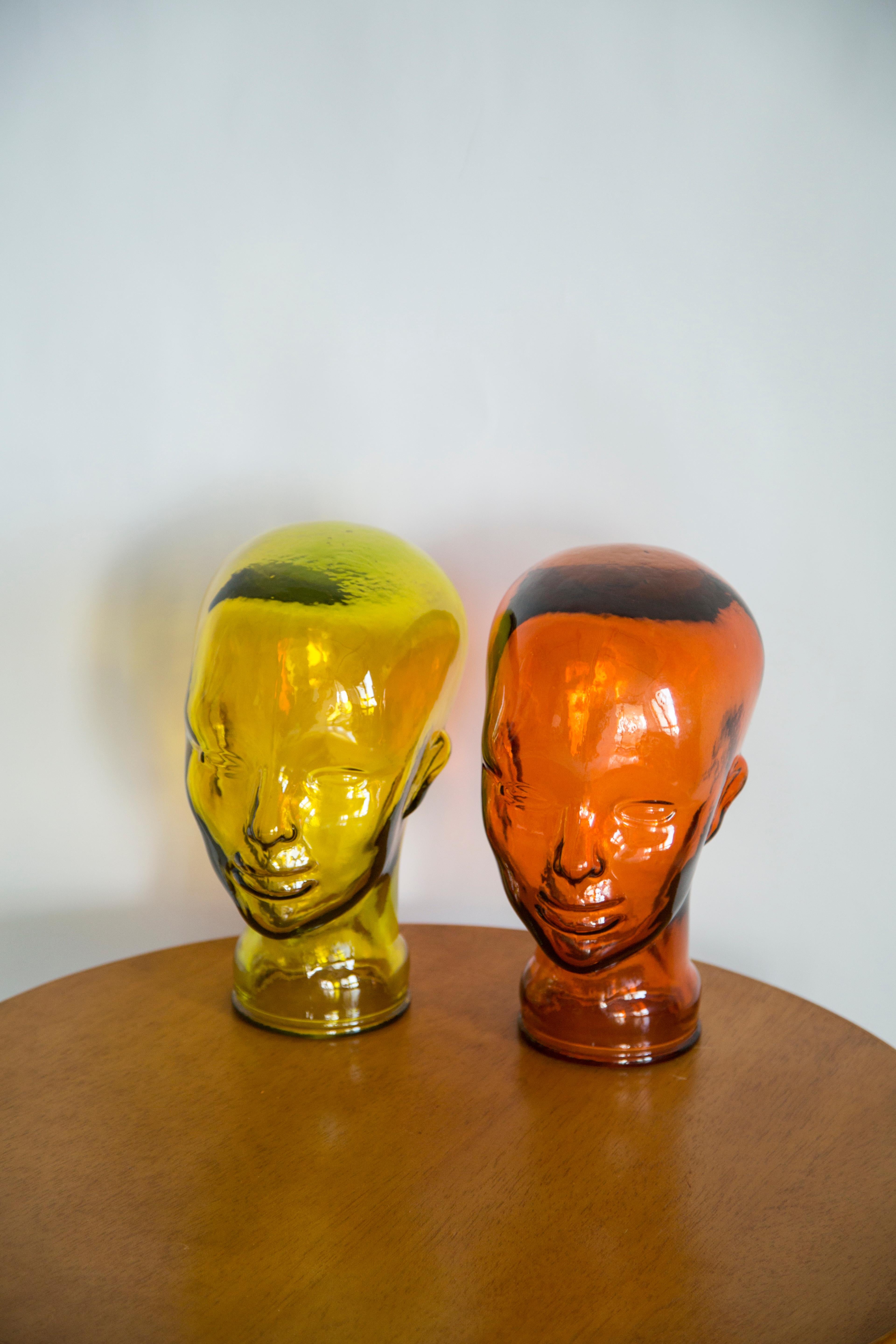 Yellow Vintage Decorative Mannequin Glass Head Sculpture, 1970s, Germany In Good Condition For Sale In 05-080 Hornowek, PL